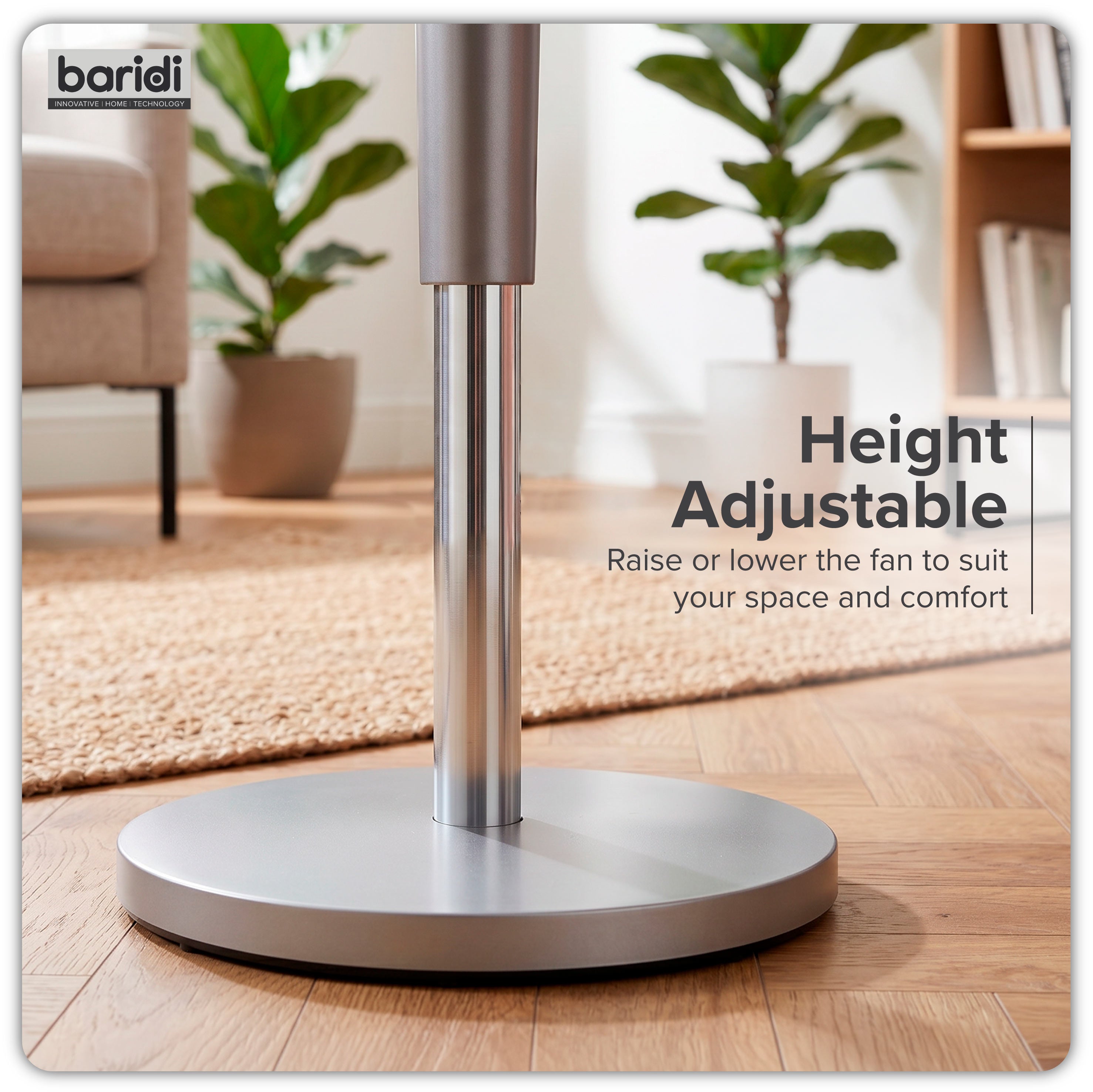 Baridi 12" Pedestal Fan with Remote Control, Back Light & 12hr Timer - Grey - DH264