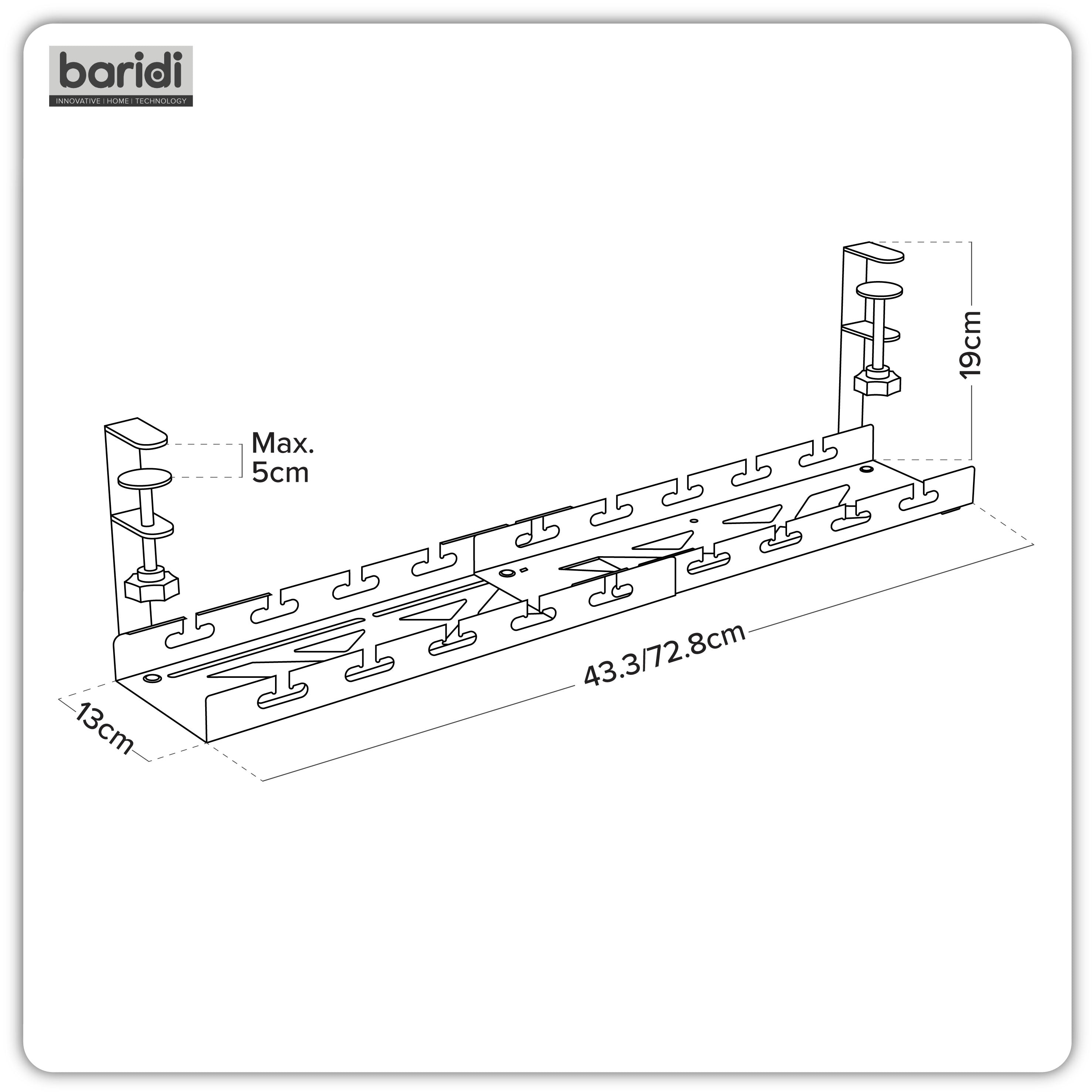 Dellonda Cable Management Tray, Extendable, 730mm Wide, Clamp-On - Black