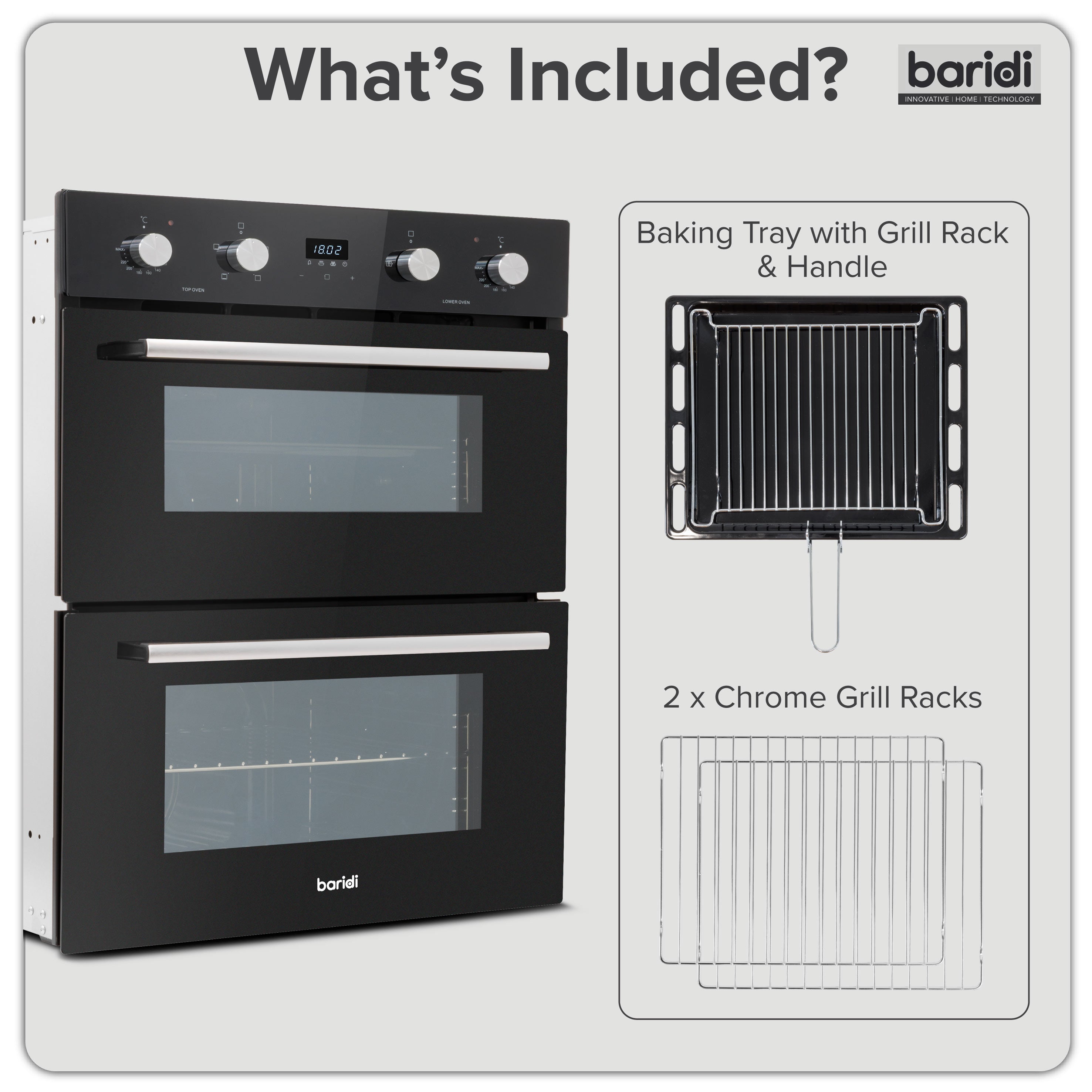 72cm Built-Under Double Oven, 74L Capacity, Energy Rating A – Black