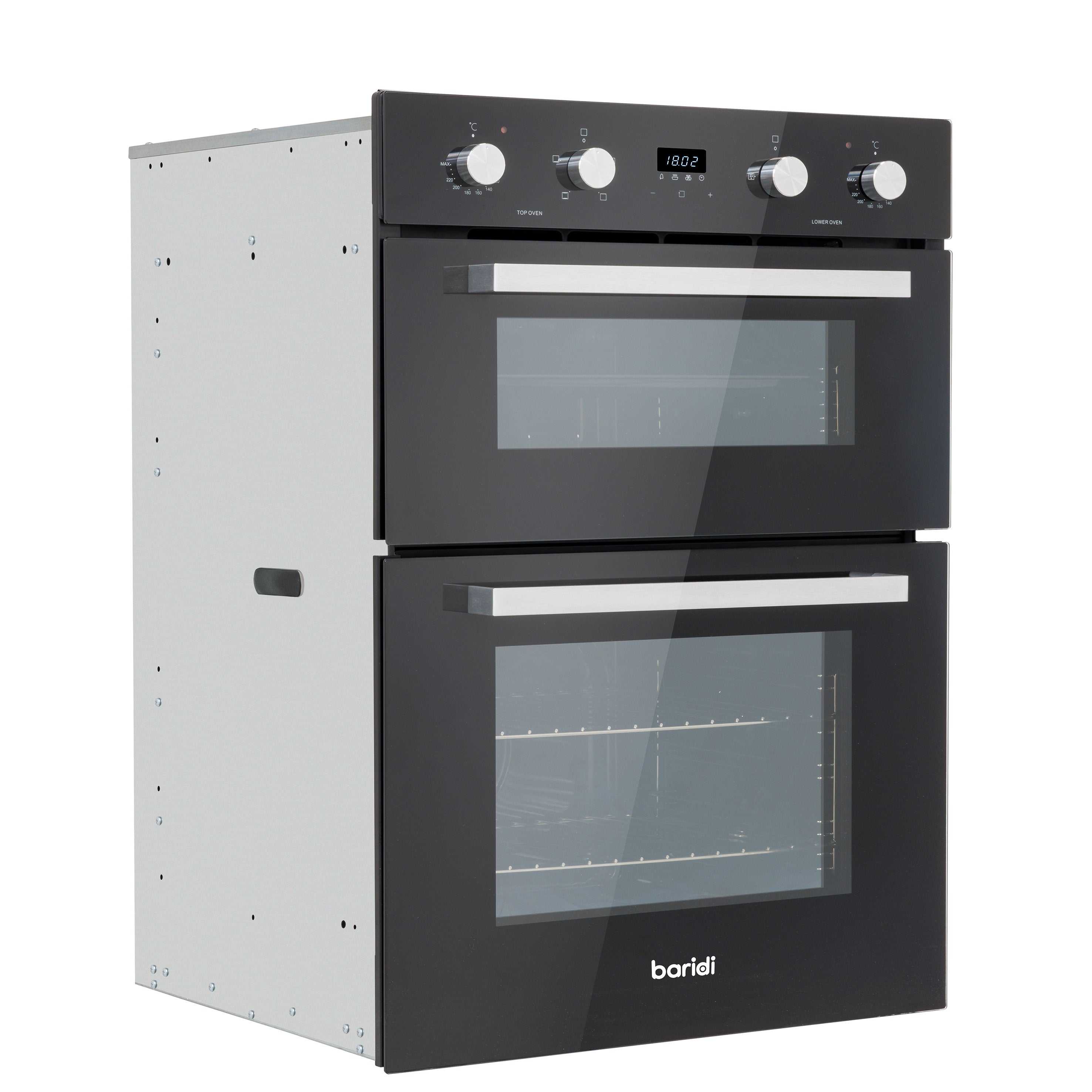 Baridi 72cm Built-Under Double Oven, 74L Capacity, Energy Rating A, 8 Shelf Positions, Black Glass – DH278