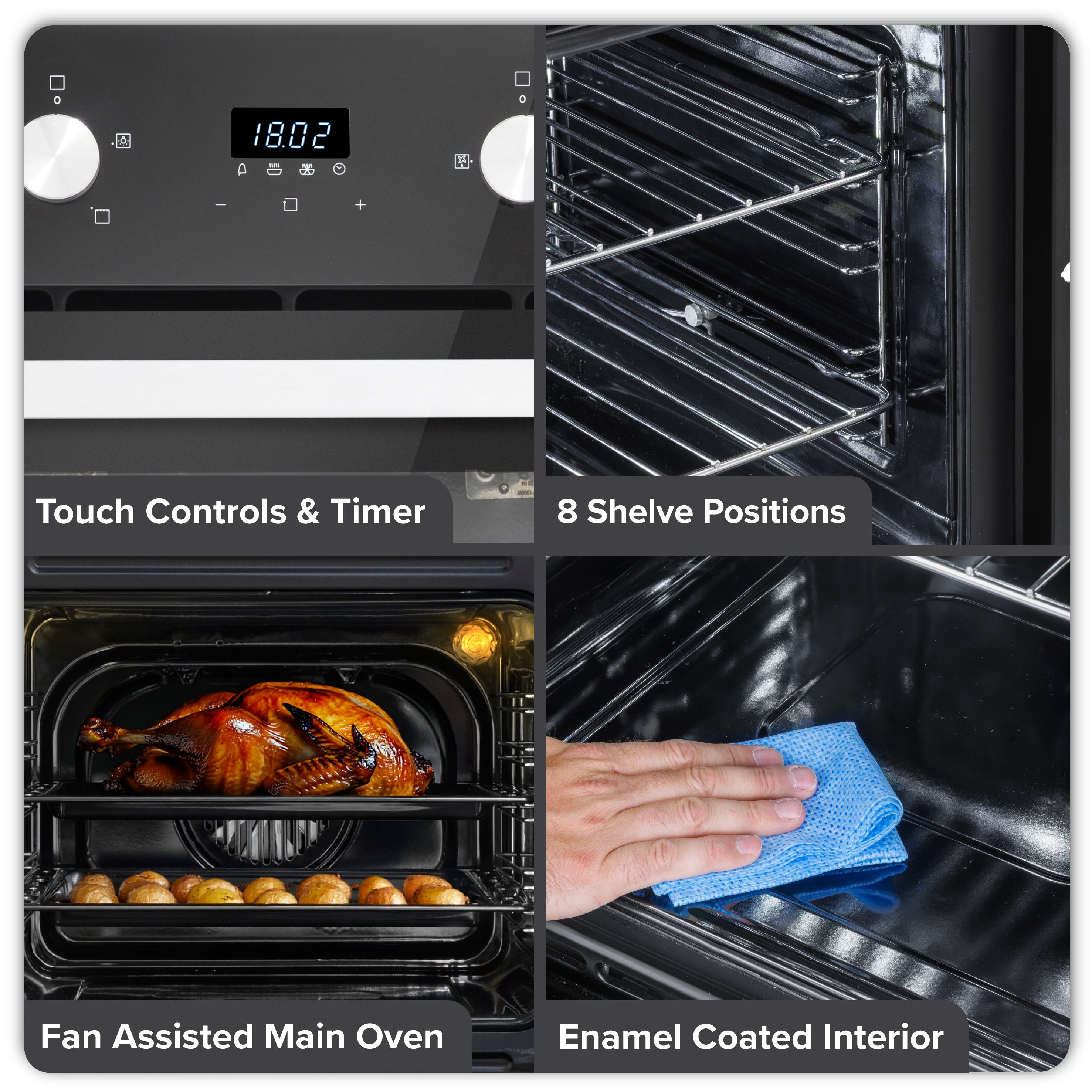 Baridi 72cm Built-Under Double Oven, 74L Capacity, Energy Rating A, 8 Shelf Positions, Black Glass – DH278