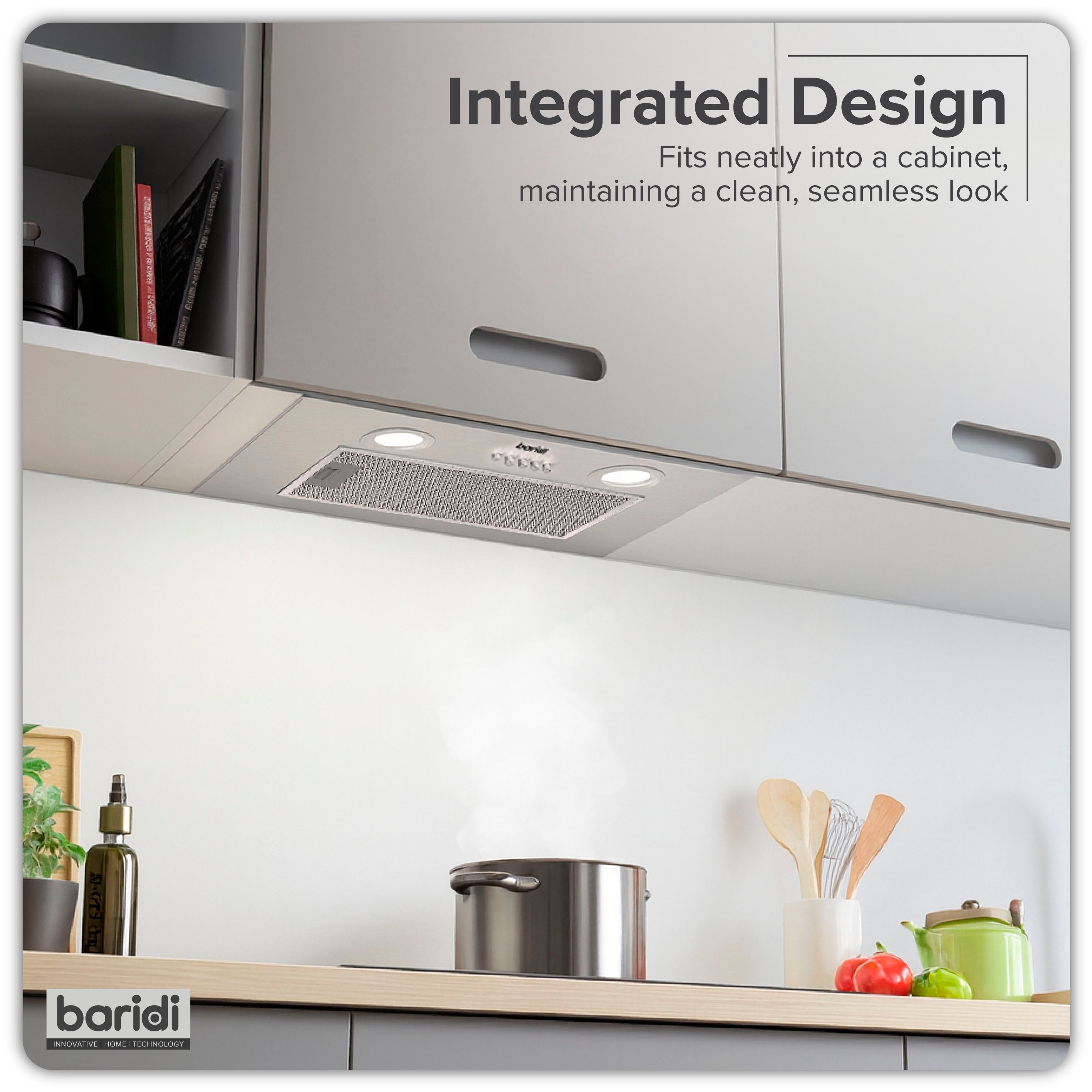 Baridi Built-In Cooker Hood 52cm with 5 Layer Filter, Stainless Steel - DH284