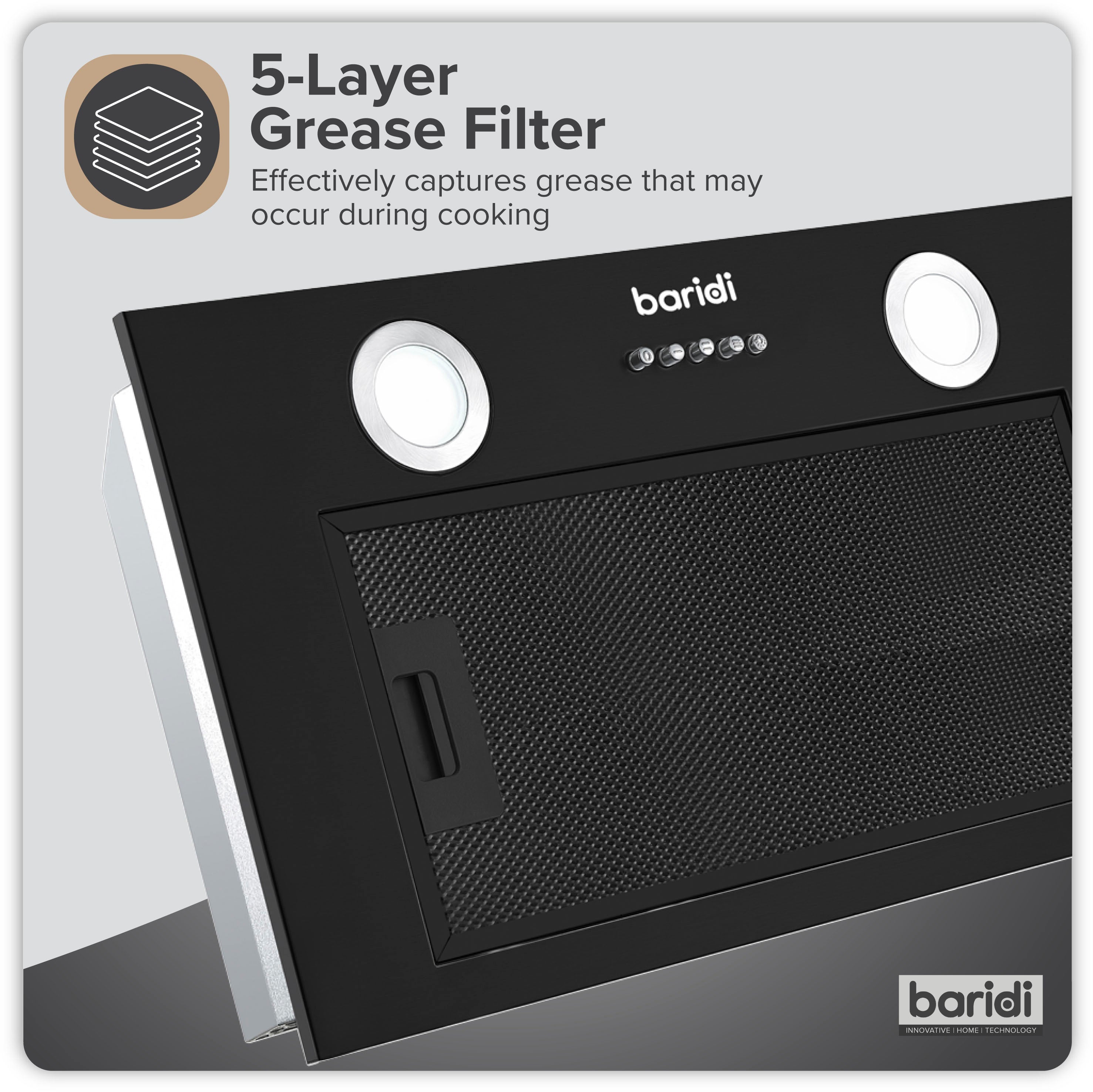 Cooker Hood with 5 Layer Filter 52cm - Black