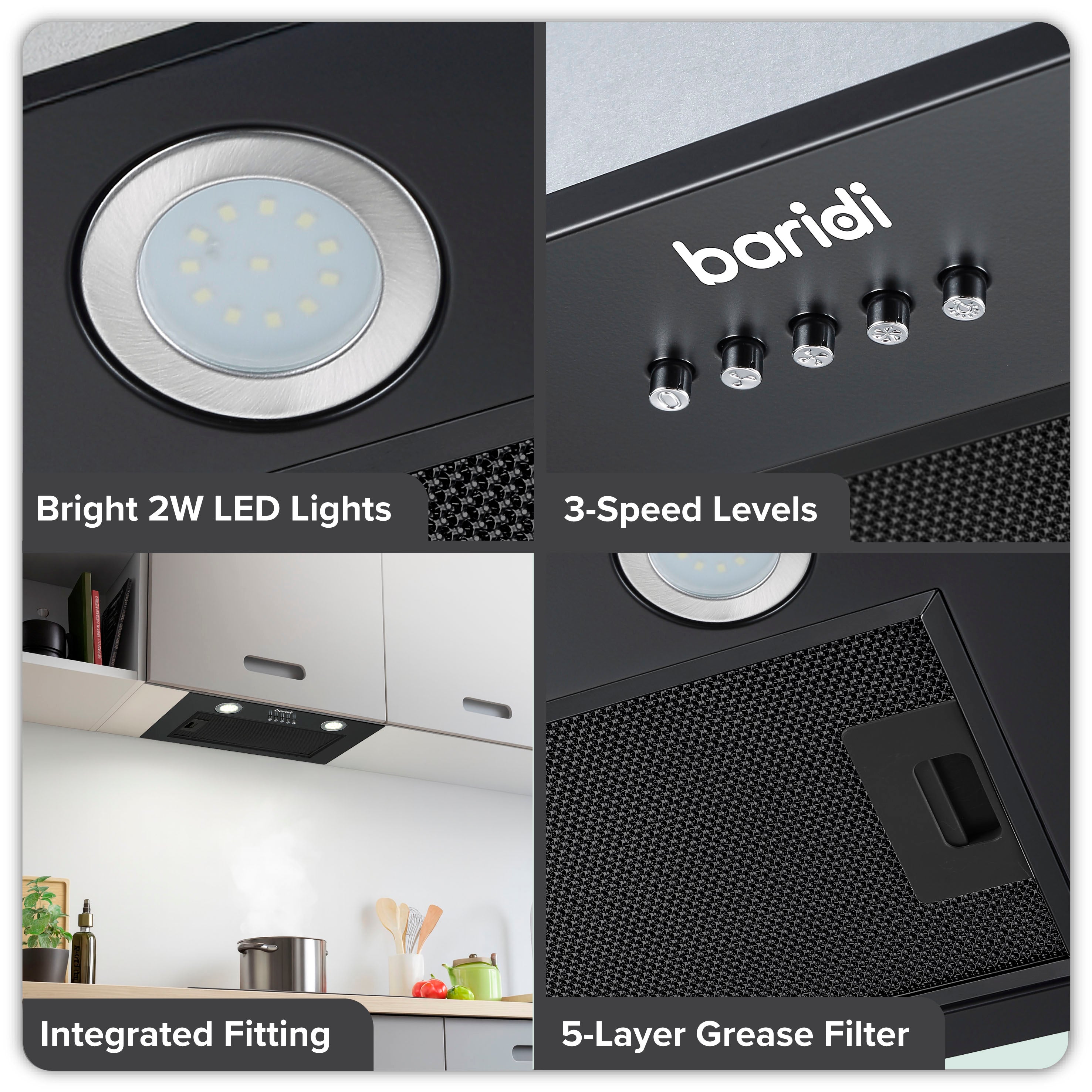 Cooker Hood with 5 Layer Filter 52cm - Black