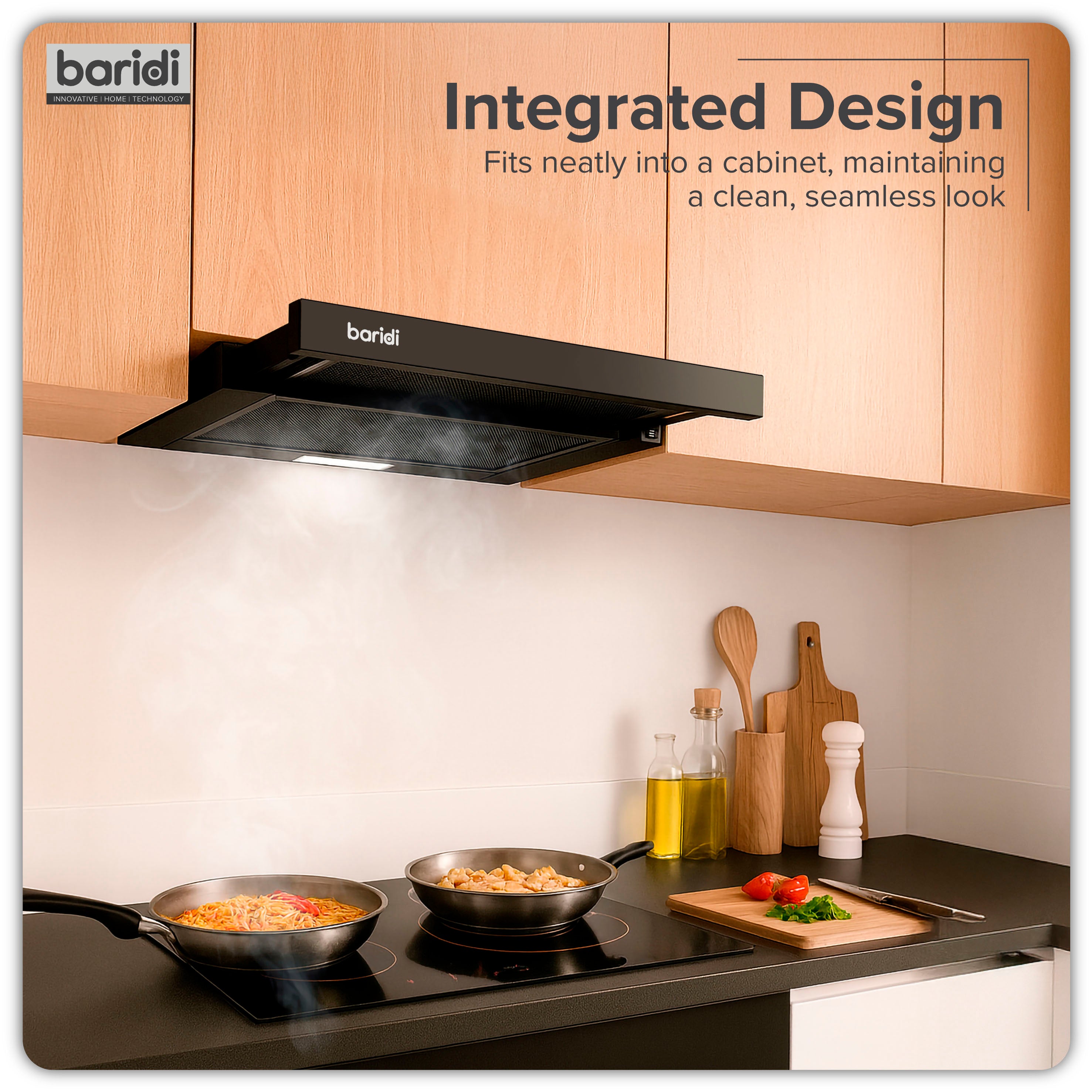 Baridi Telescopic Cooker Hood, 60cm with Aluminium Filters, Black – DH287