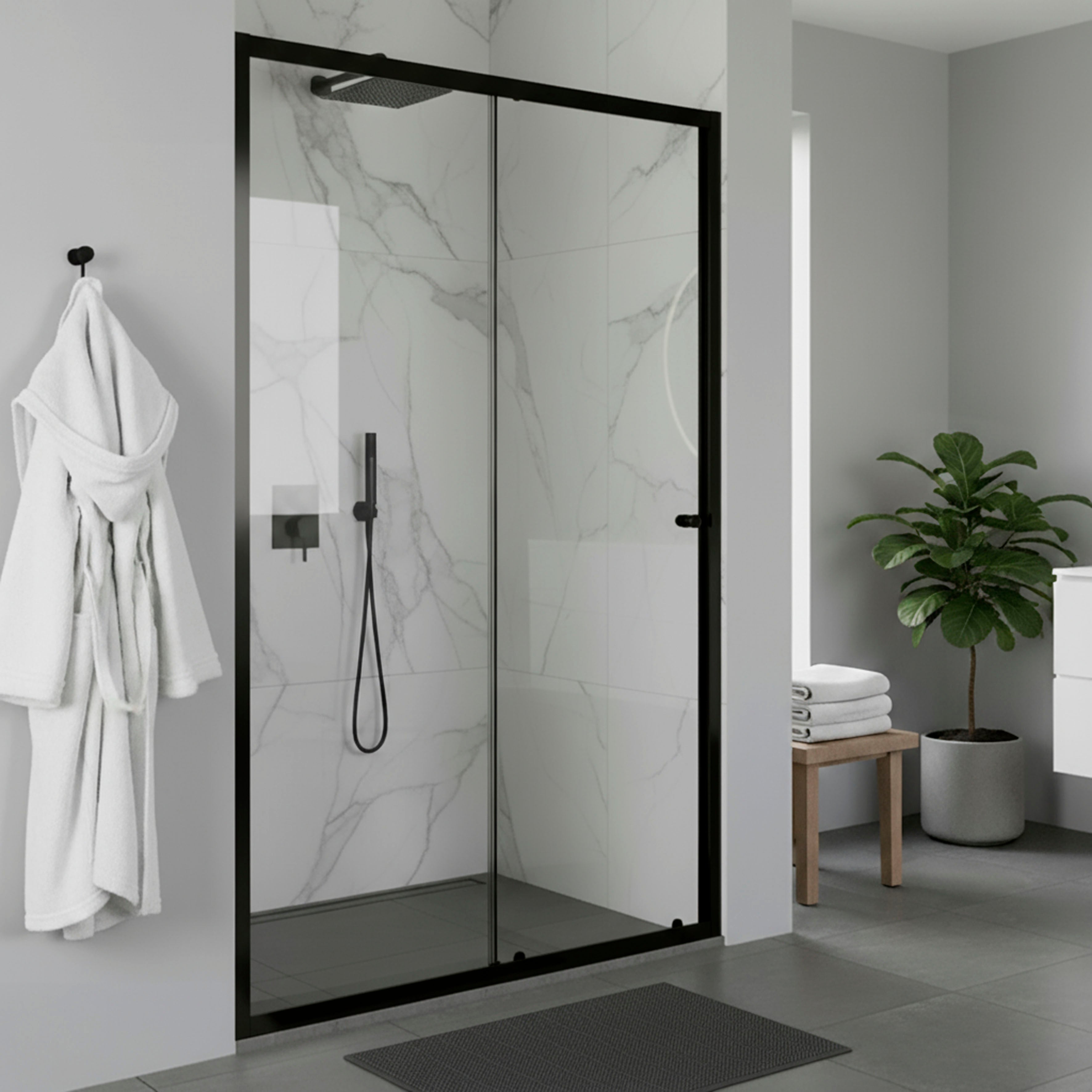 Baridi Sliding Shower Door 1000 x 1850mm, 6mm Tempered Glass, Chrome – DH293