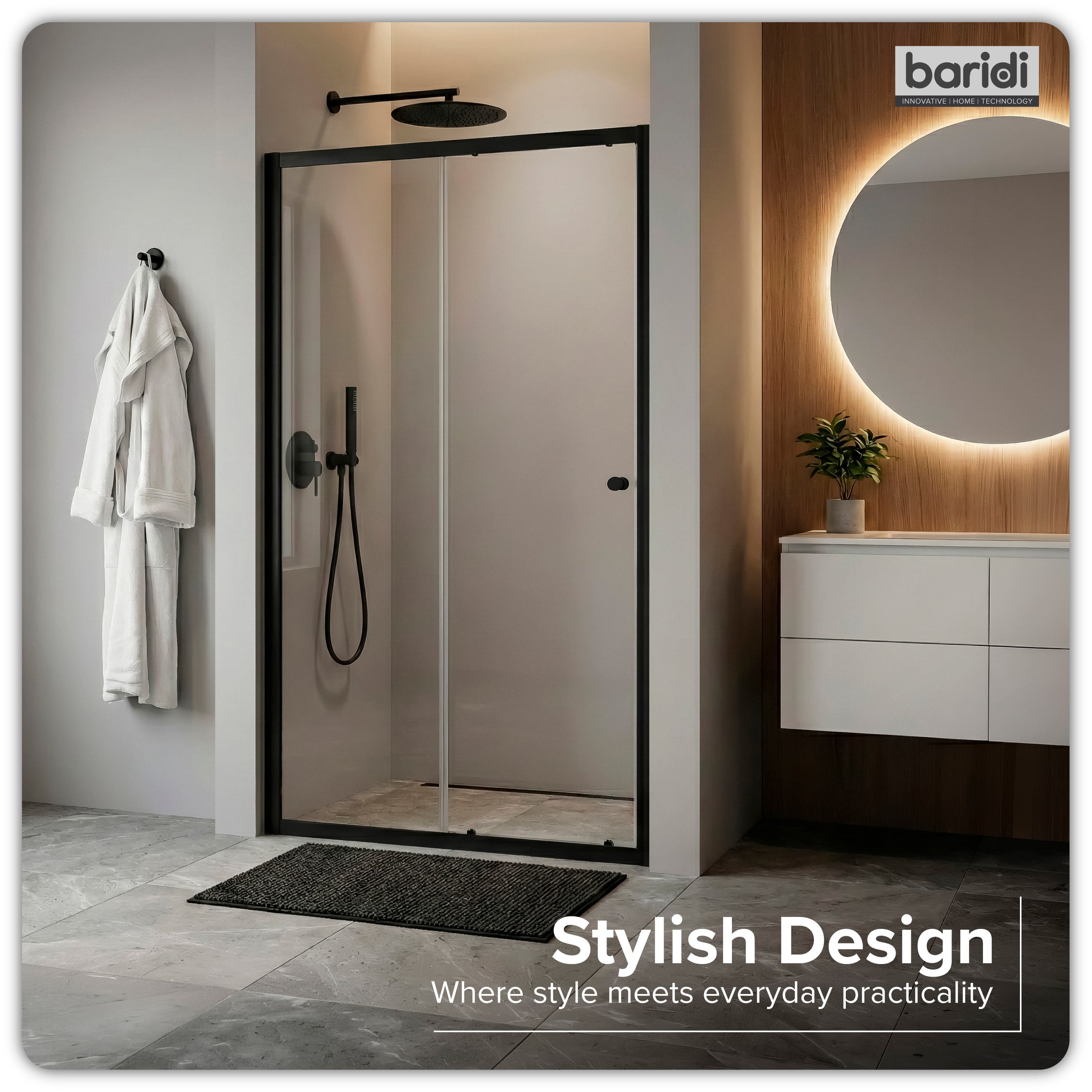 Baridi Sliding Shower Door 1000 x 1850mm, 6mm Tempered Glass, Chrome – DH293