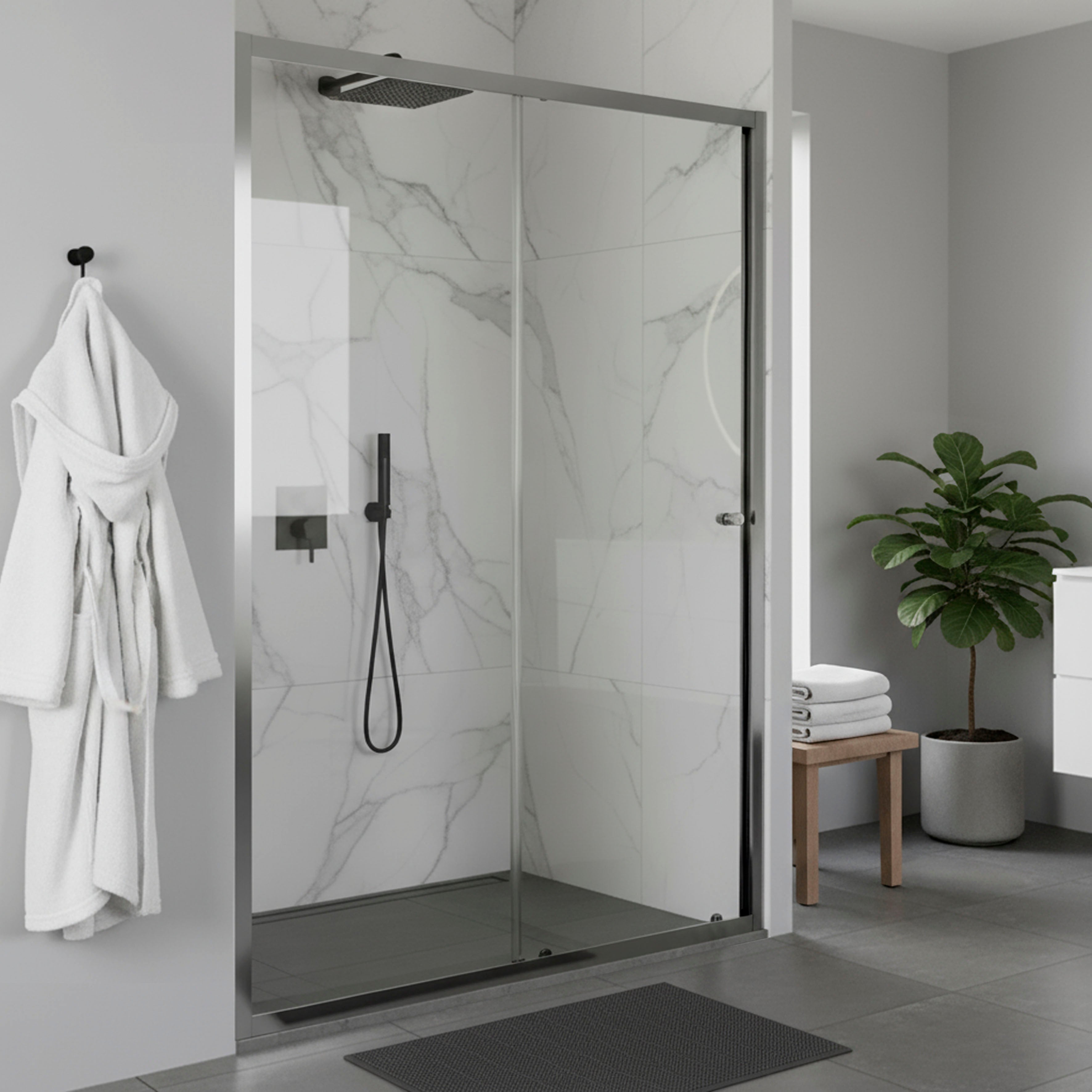 Baridi Sliding Shower Door 1200 x 1850mm, 6mm Tempered Glass, Chrome – DH294
