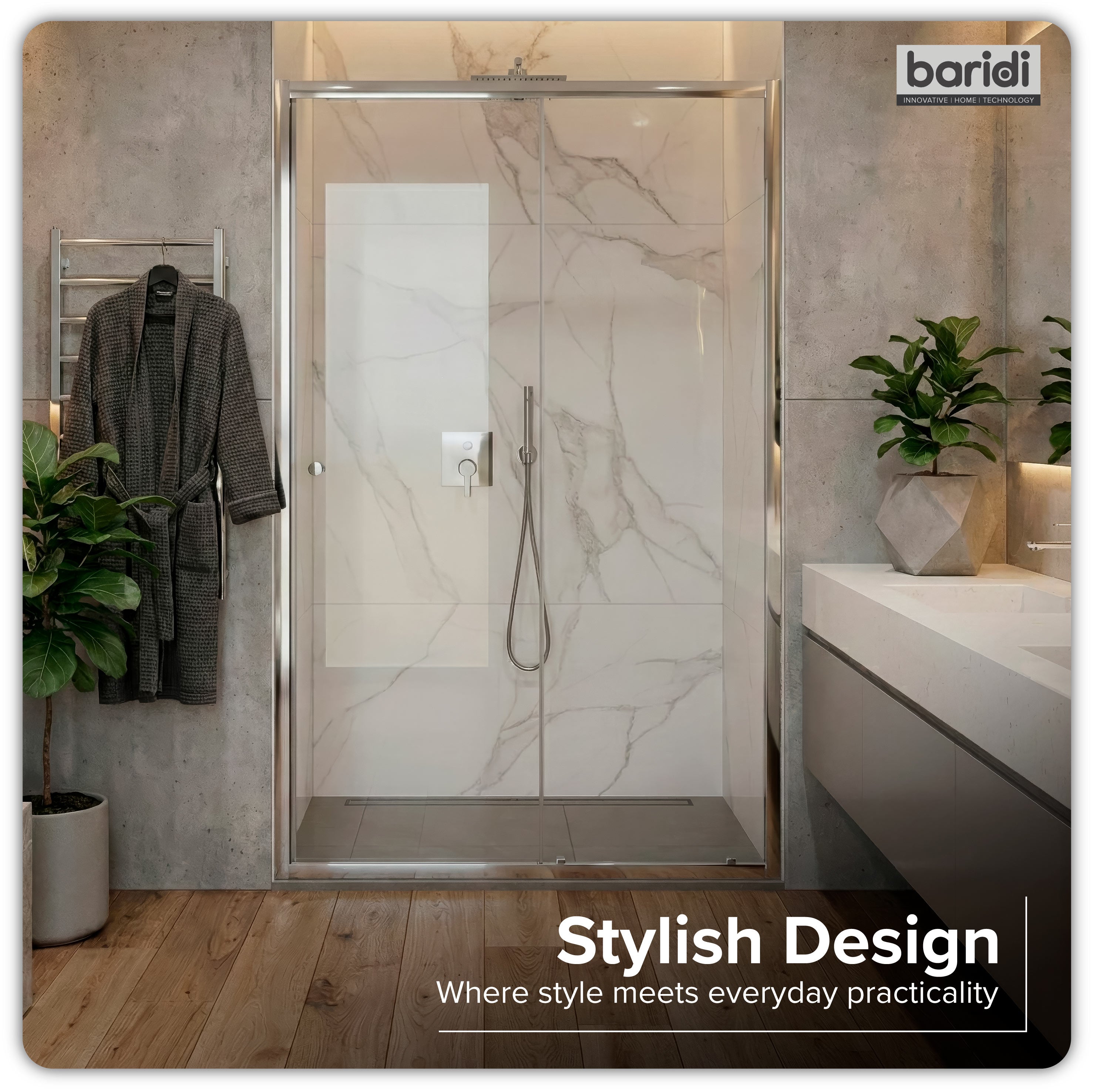 Baridi Sliding Shower Door 1200 x 1850mm, 6mm Tempered Glass, Chrome – DH294