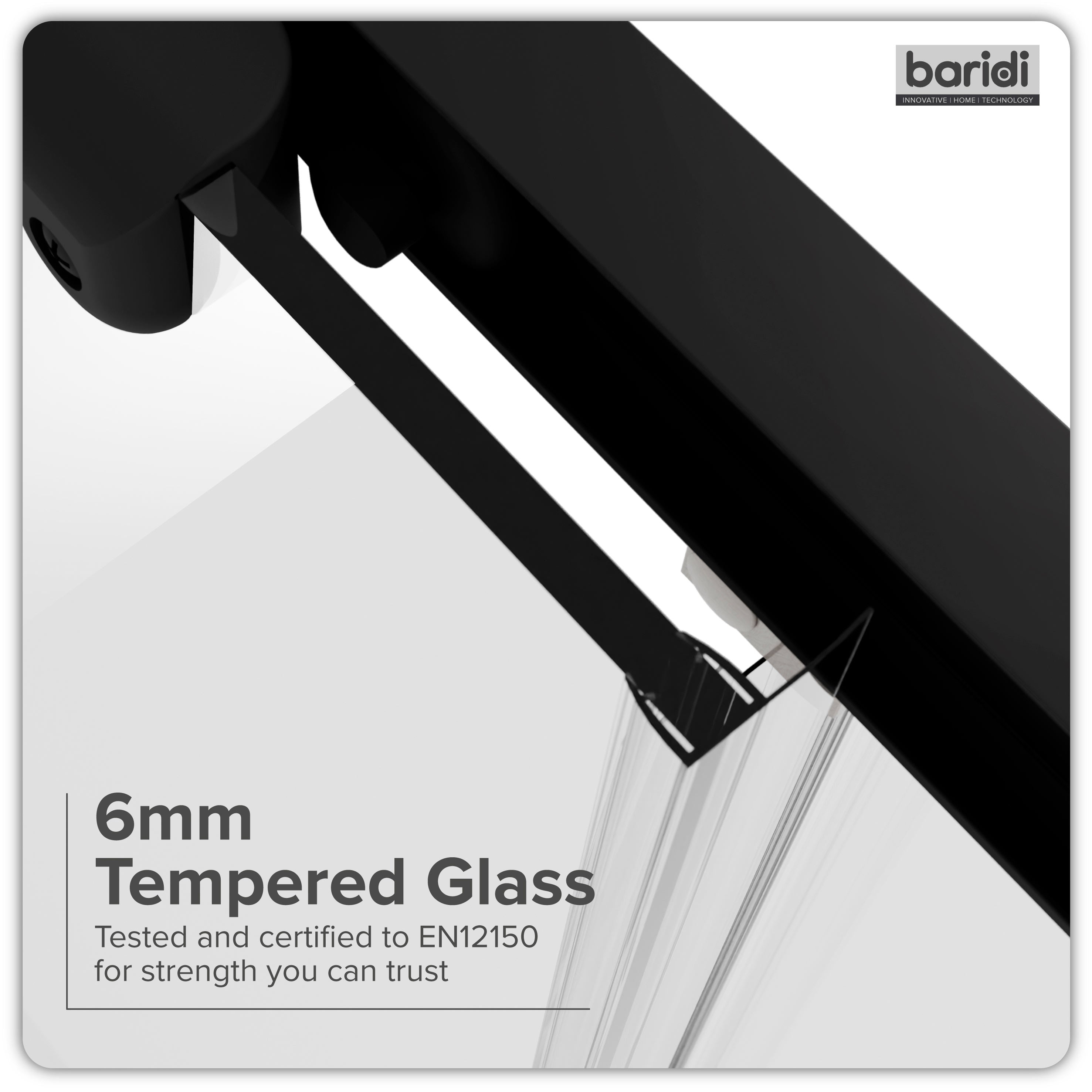 Baridi Sliding Shower Door 1200 x 1850mm, 6mm Tempered Glass, Black – DH295