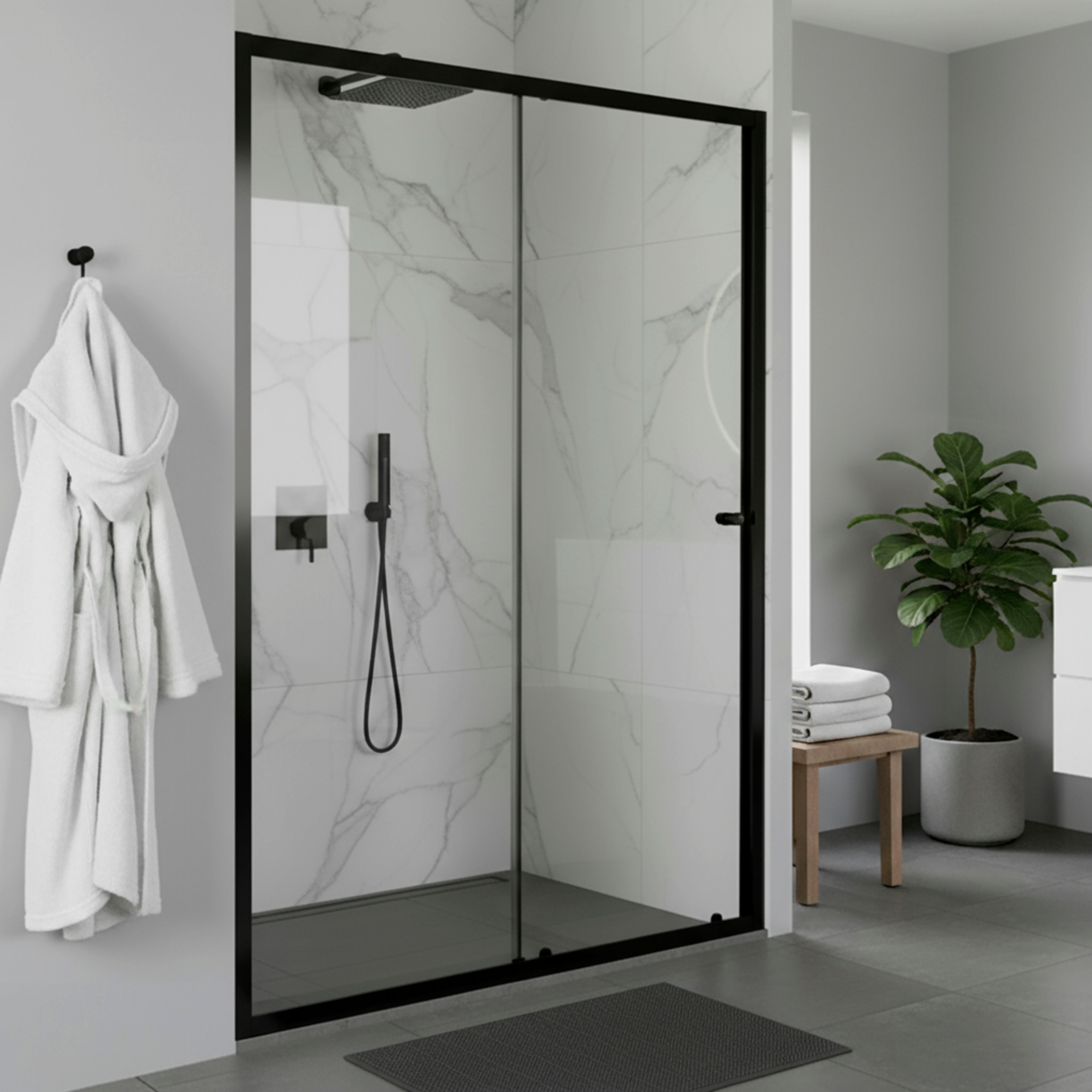 Baridi Sliding Shower Door 1200 x 1850mm, 6mm Tempered Glass, Black – DH295