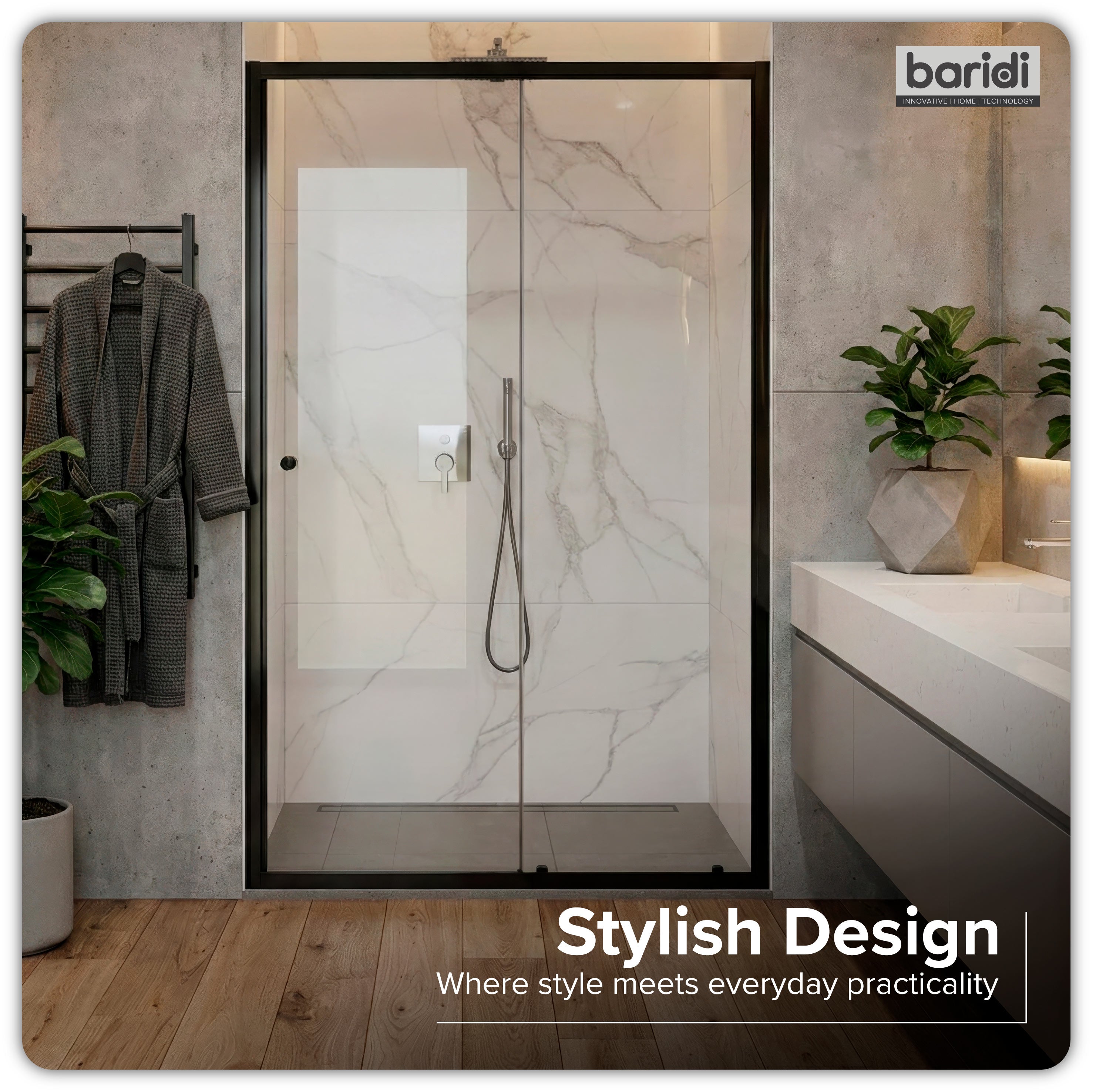 Baridi Sliding Shower Door 1200 x 1850mm, 6mm Tempered Glass, Black – DH295