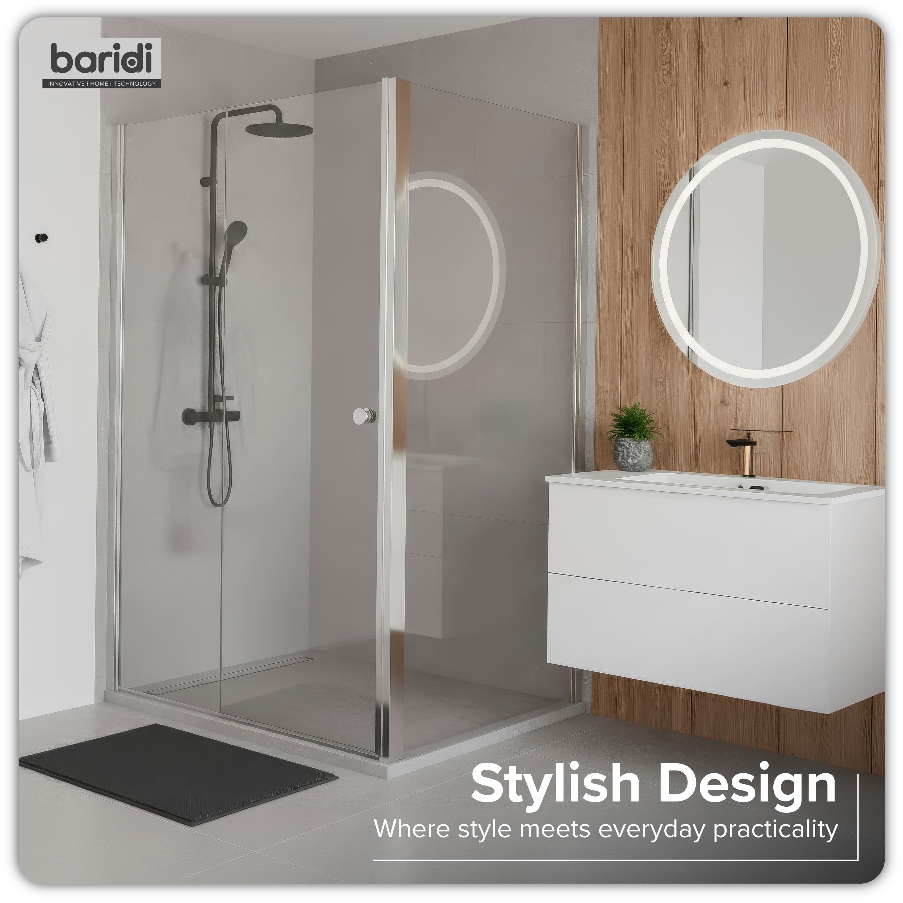 Baridi Side Panel for Sliding Shower Doors, 6mm Tempered Glass, 800 x 1850mm, Chrome - DH296