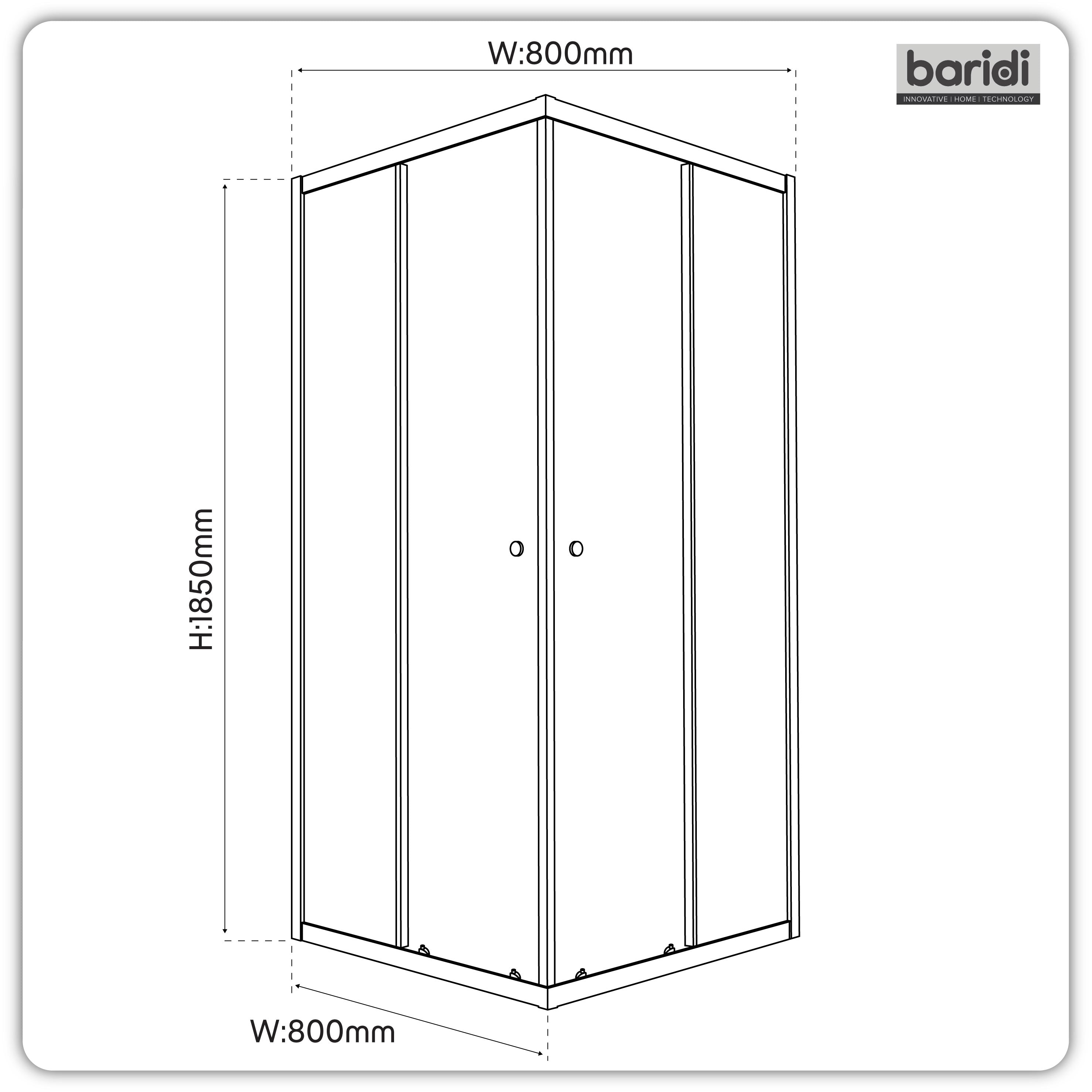 Baridi Corner Entry Shower Enclosure 800 x 800 x 1850mm with 6mm Tempered Glass, Chrome - DH298