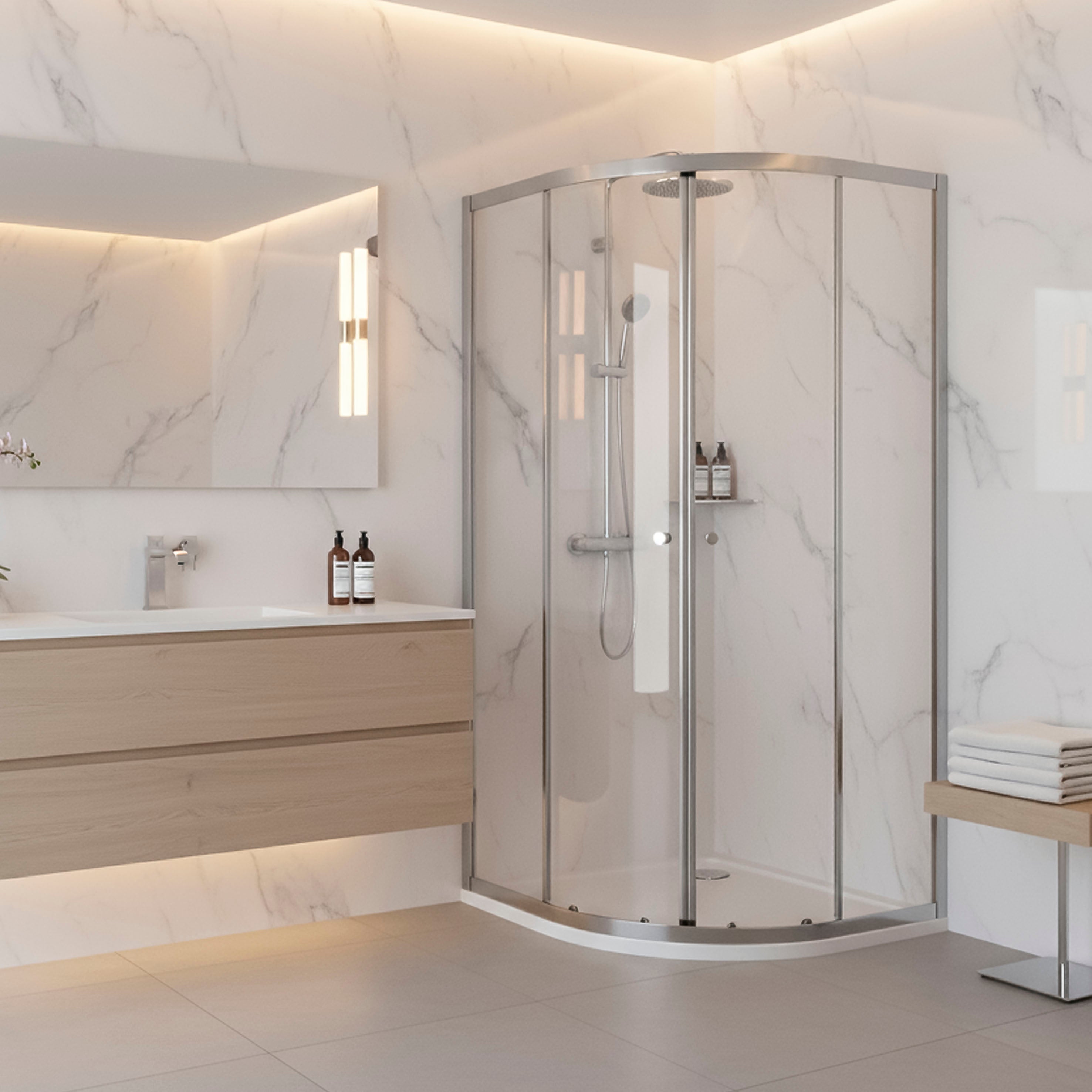 Baridi Quadrant Shower Enclosure 800 x 800 x 1850mm with 6mm Tempered Glass, Chrome - DH301