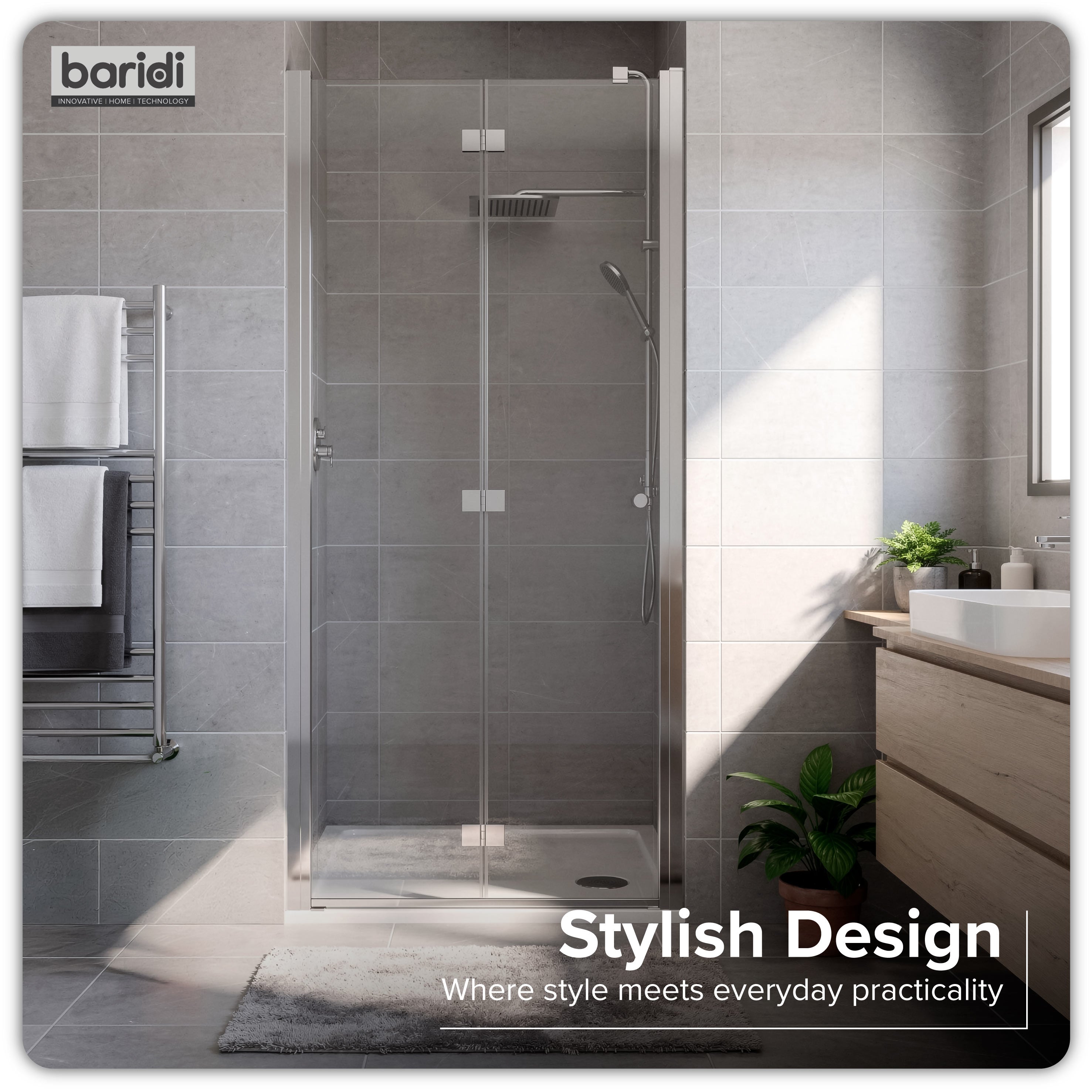 Baridi Bi-Fold Shower Door 800 x 1850mm, 6mm Tempered Glass, Reversible Installation, Chrome - DH305