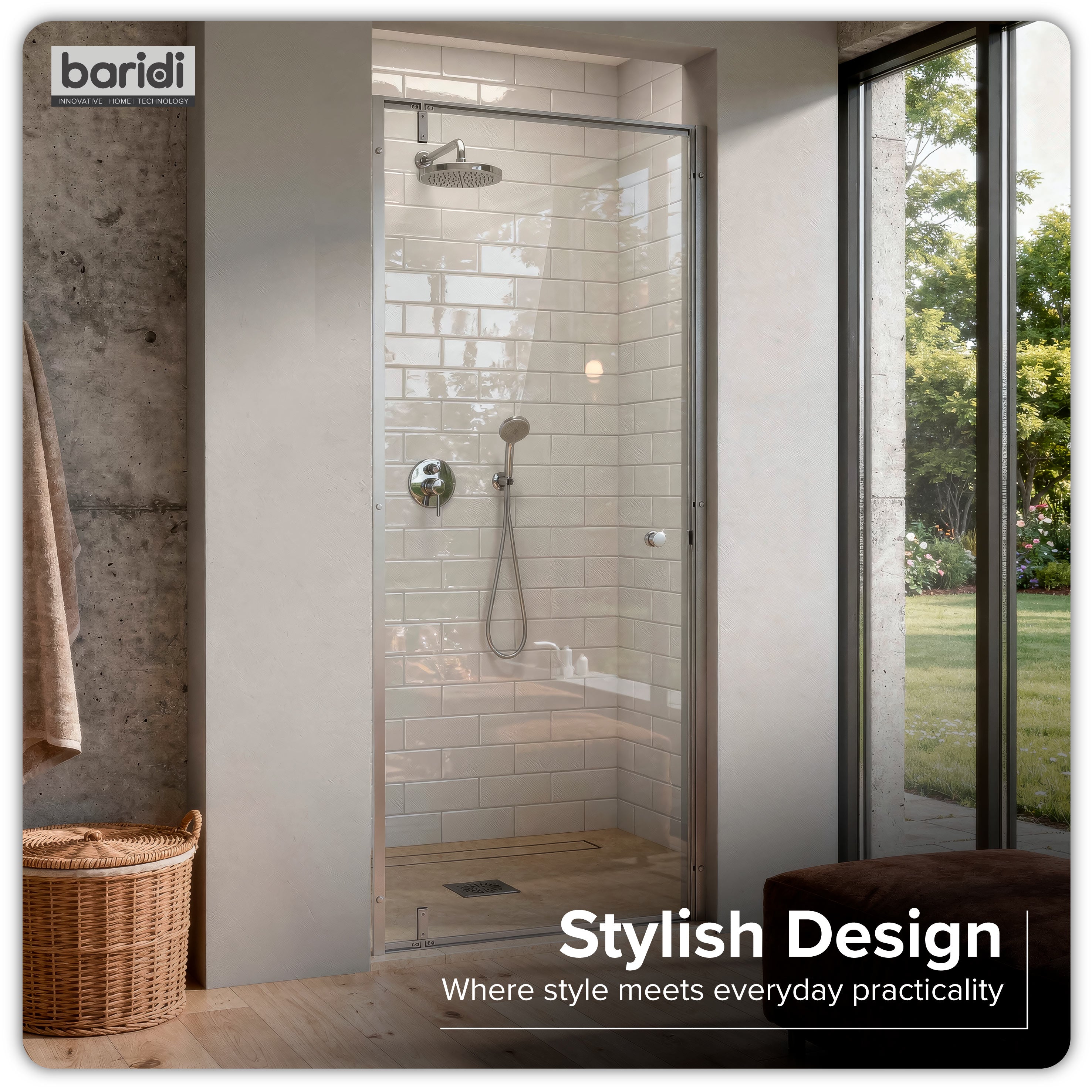 Baridi Hinged Shower Door 800 x 1850mm, 6mm Tempered Glass, Reversible Installation, Chrome - DH306