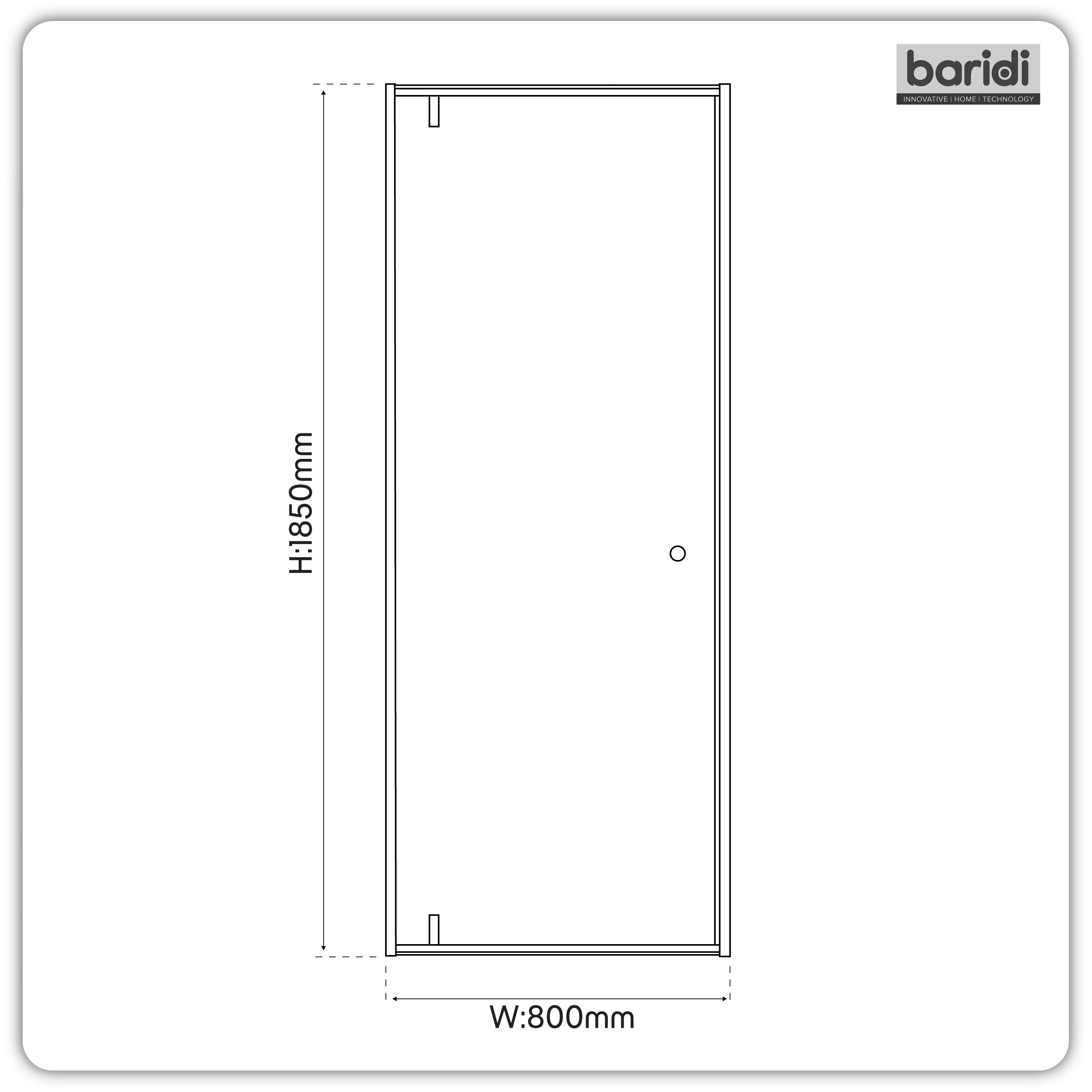 Baridi Hinged Shower Door 800 x 1850mm, 6mm Tempered Glass, Reversible Installation, Black - DH307