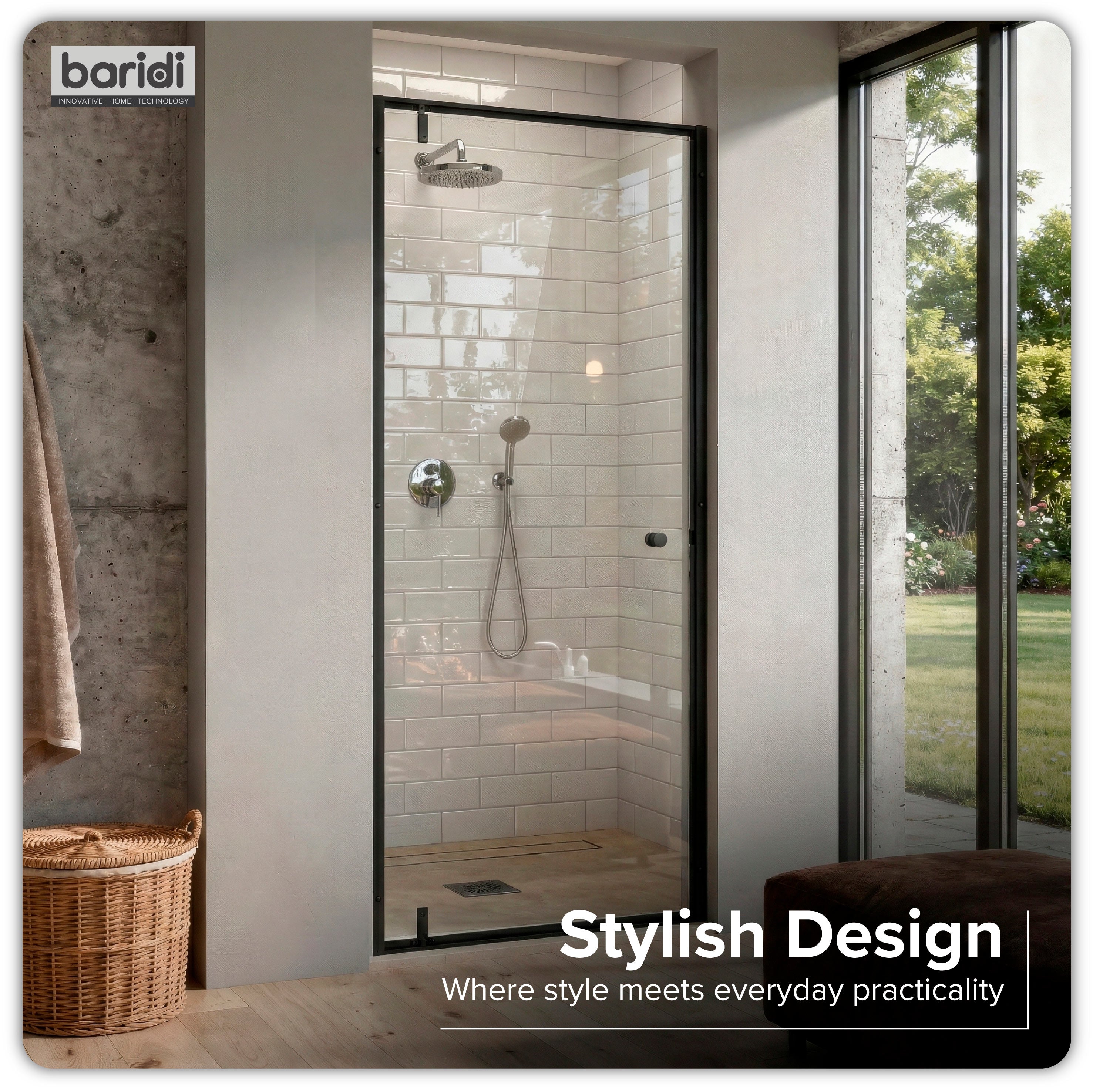 Baridi Hinged Shower Door 800 x 1850mm, 6mm Tempered Glass, Reversible Installation, Black - DH307