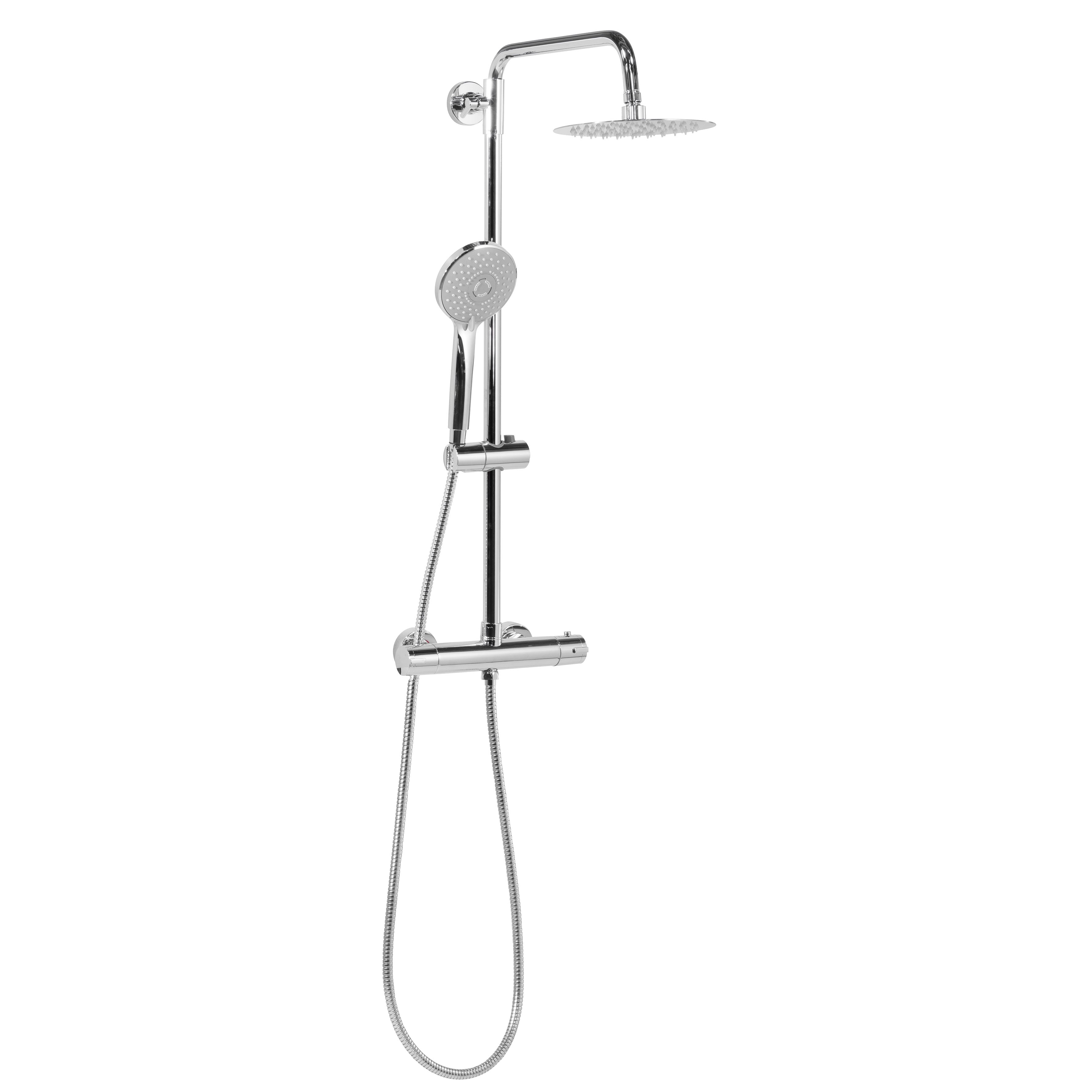 Thermostatic Shower Mixer Set 20cm Round Head with Adjustable Rail - Chrome