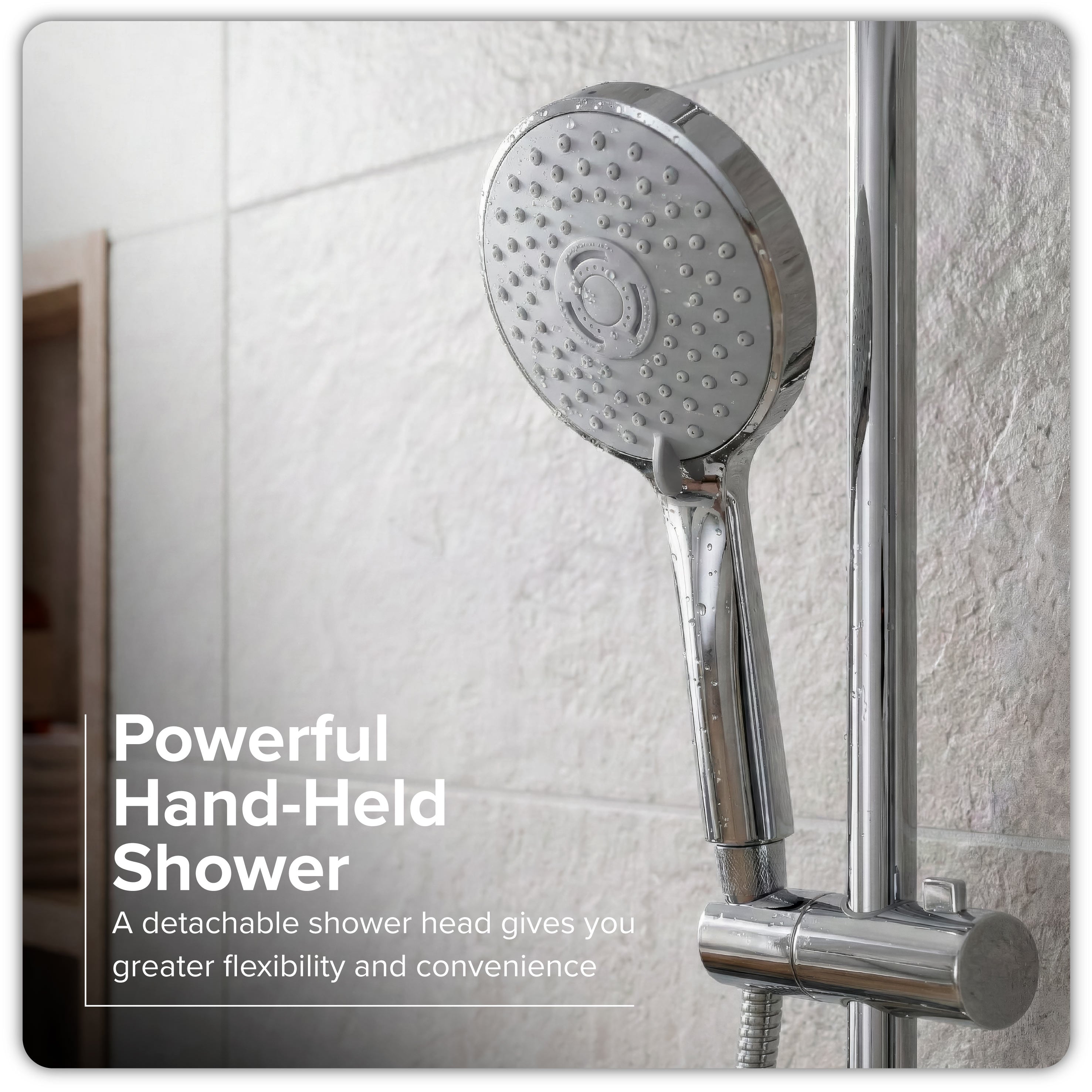 Baridi Thermostatic Shower Mixer Set, 20cm Round Head, Height Adjustable Rail, Chrome - DH314