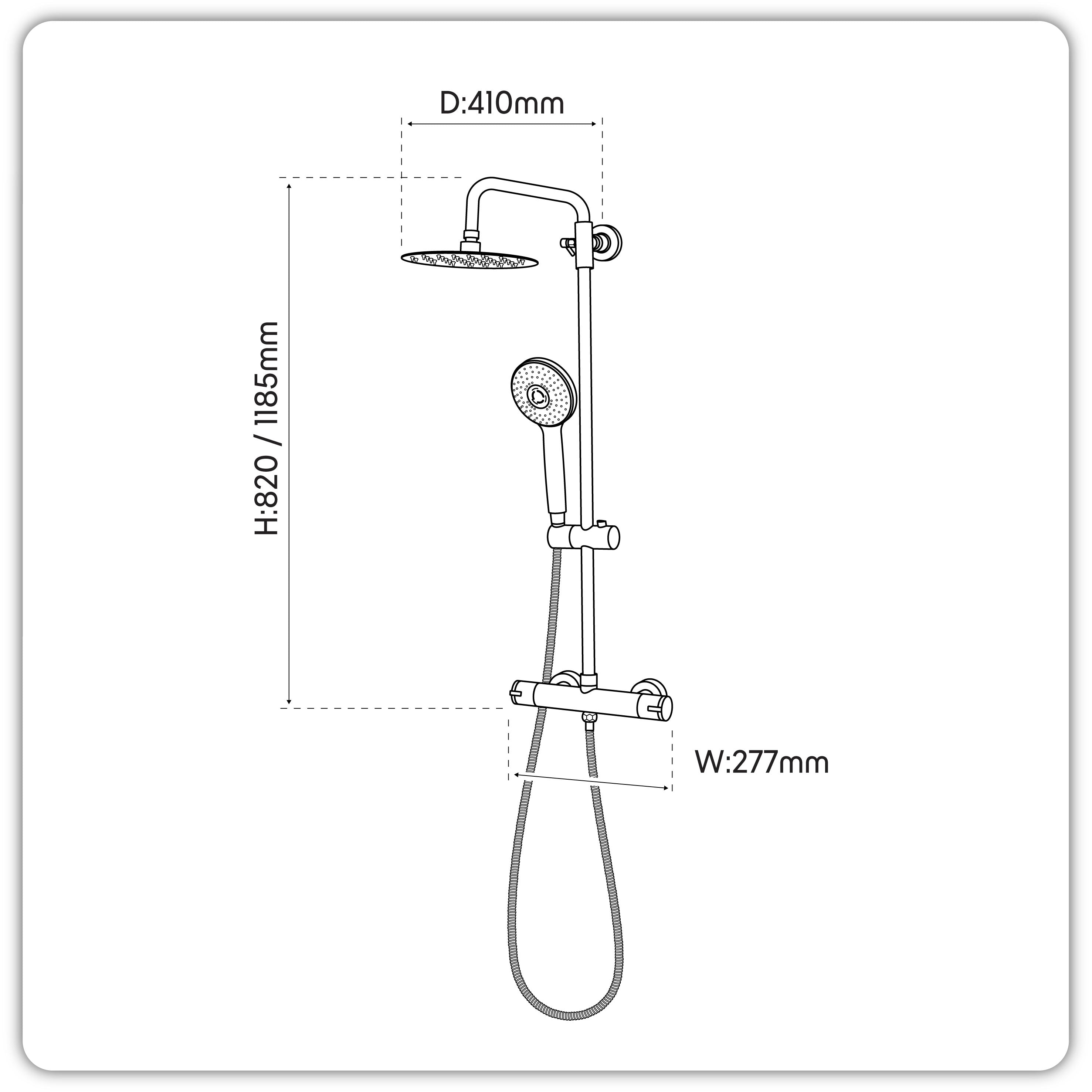 Baridi Thermostatic Shower Mixer Set, 20cm Round Head, Height Adjustable Rail, Black - DH315