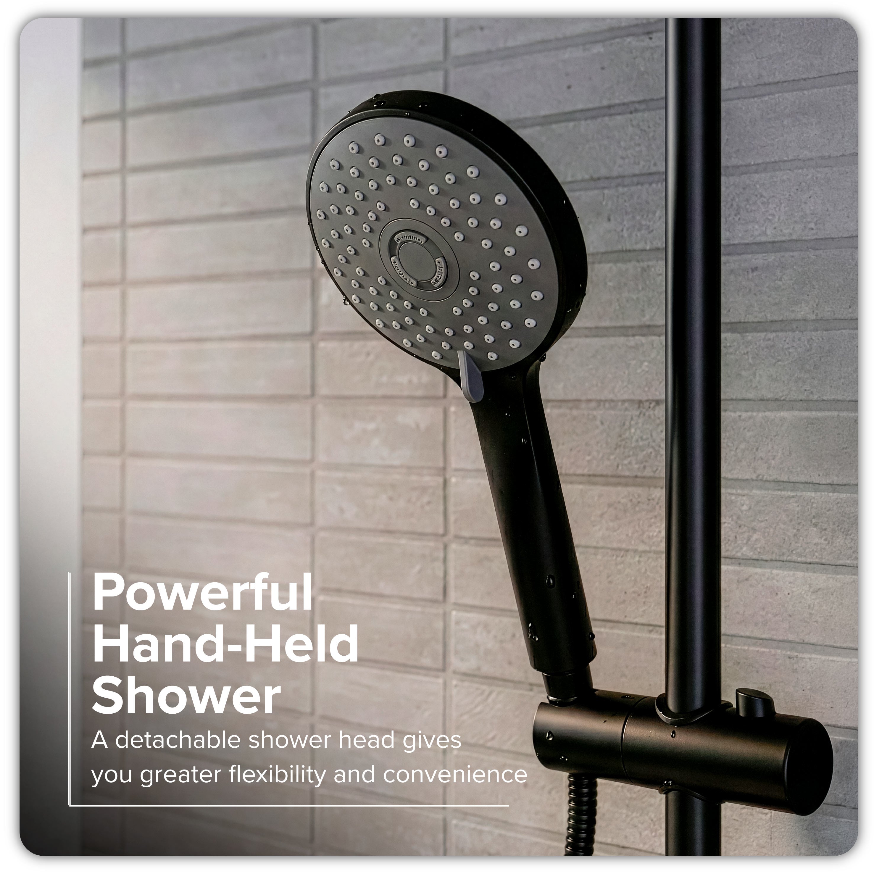 Baridi Thermostatic Shower Mixer Set, 20cm Round Head, Height Adjustable Rail, Black - DH315