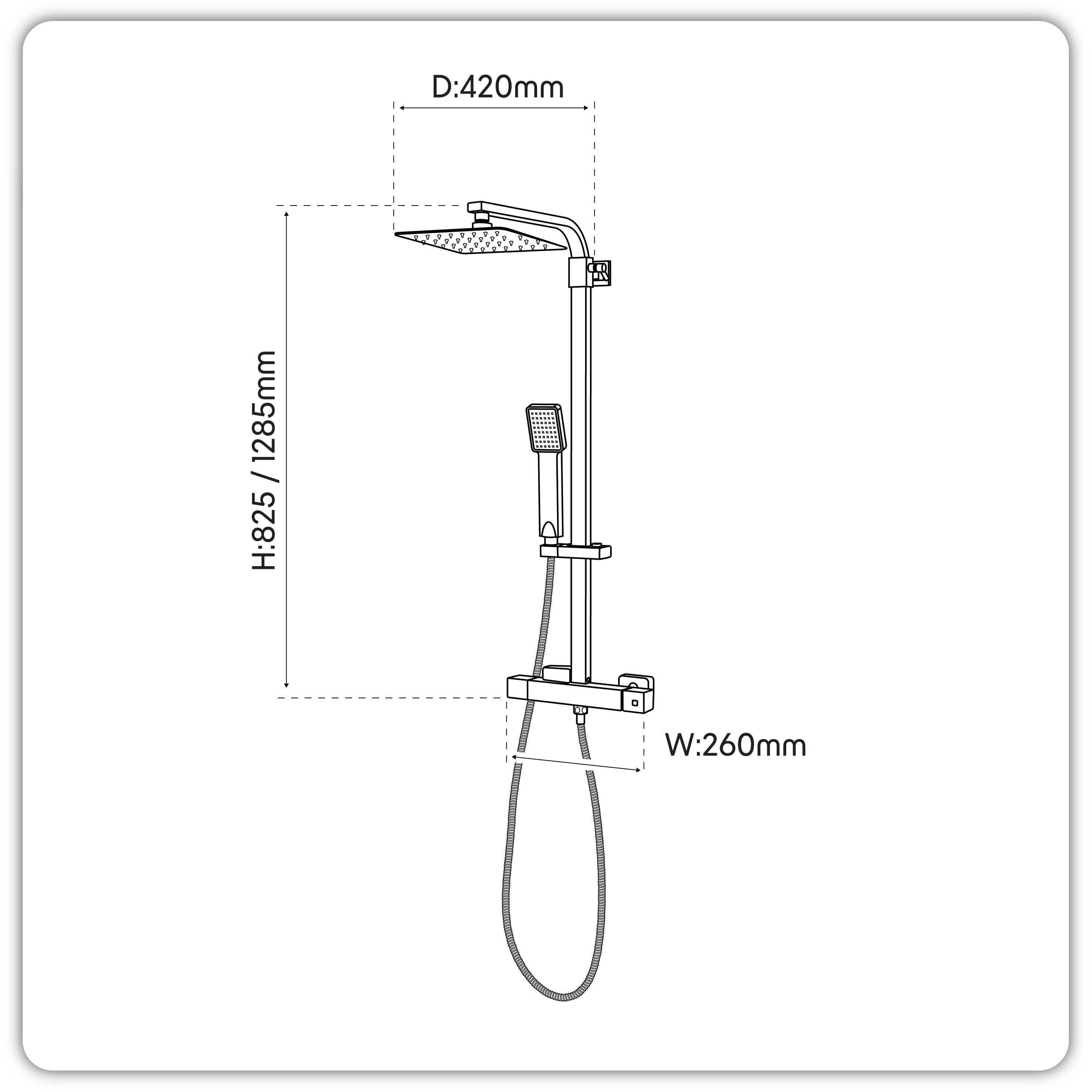 Baridi Thermostatic Shower Mixer Set, 20x20cm Square Head, Height Adjustable Rail, Chrome - DH316