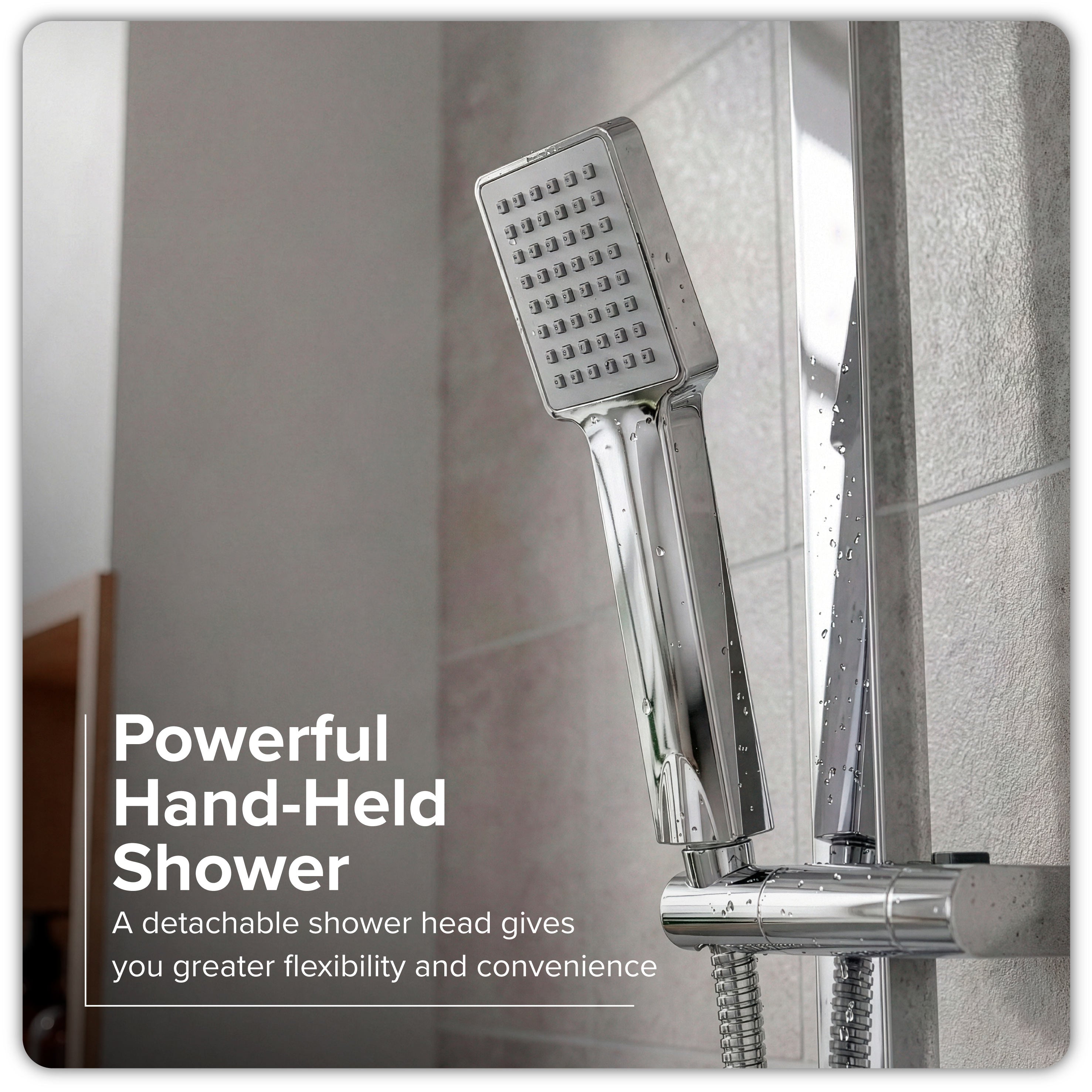 Baridi Thermostatic Shower Mixer Set, 20x20cm Square Head, Height Adjustable Rail, Chrome - DH316