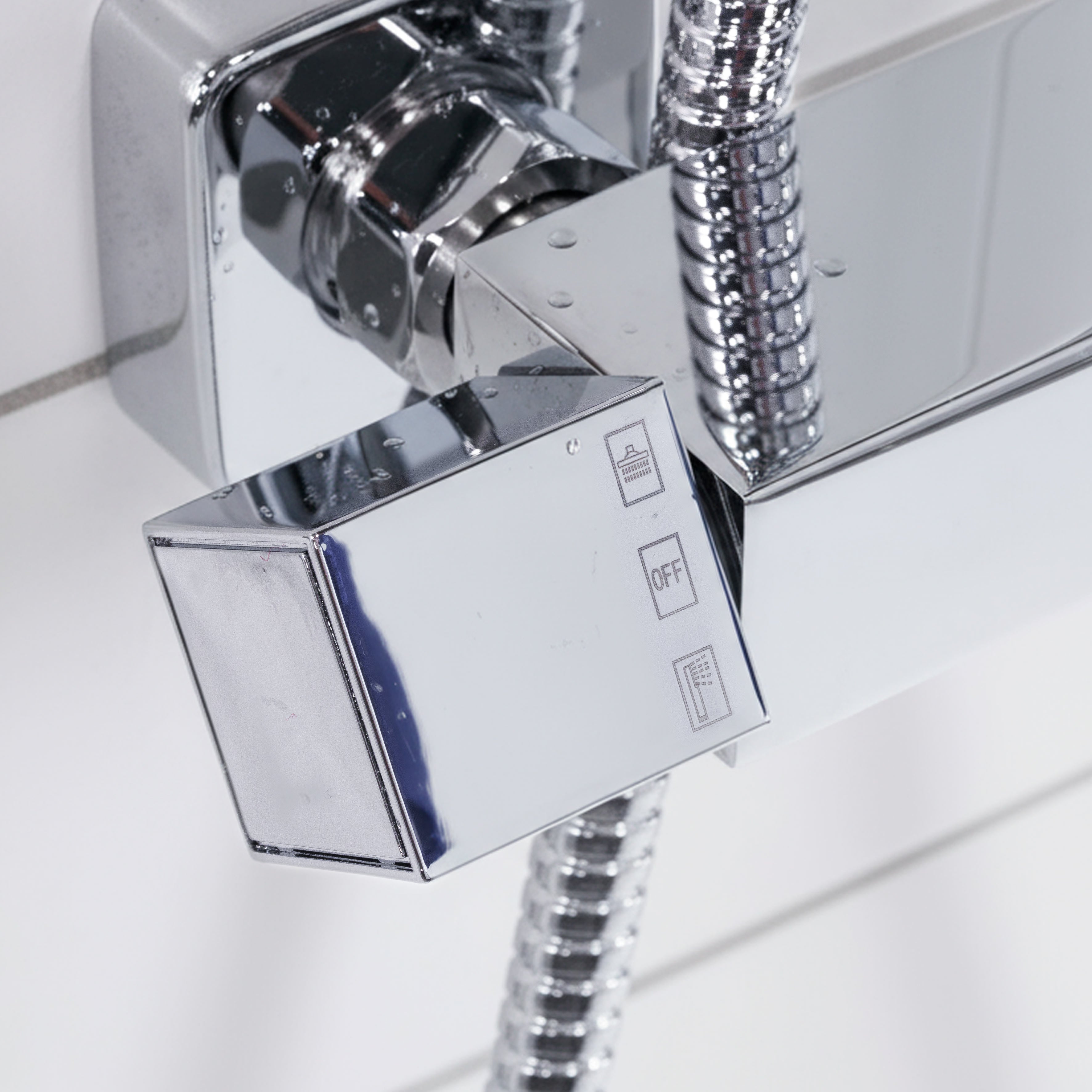 Baridi Thermostatic Shower Mixer Set, 20x20cm Square Head, Height Adjustable Rail, Chrome - DH316