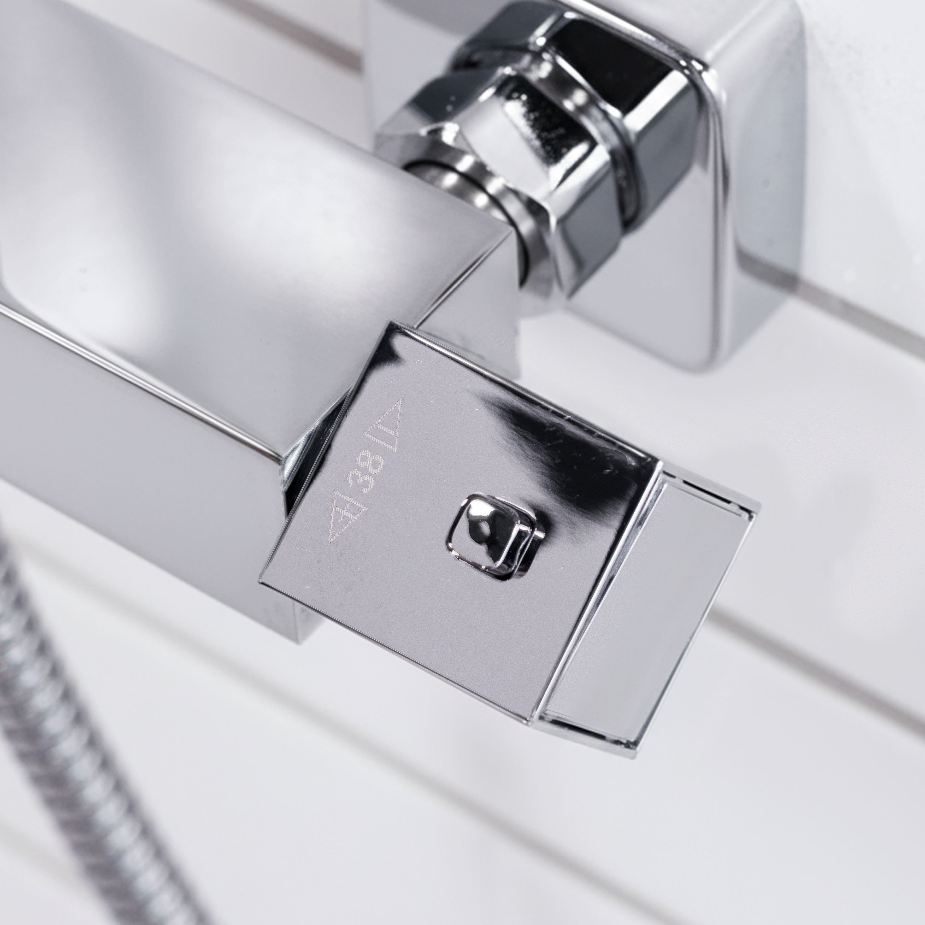 Baridi Thermostatic Shower Mixer Set, 20x20cm Square Head, Height Adjustable Rail, Chrome - DH316