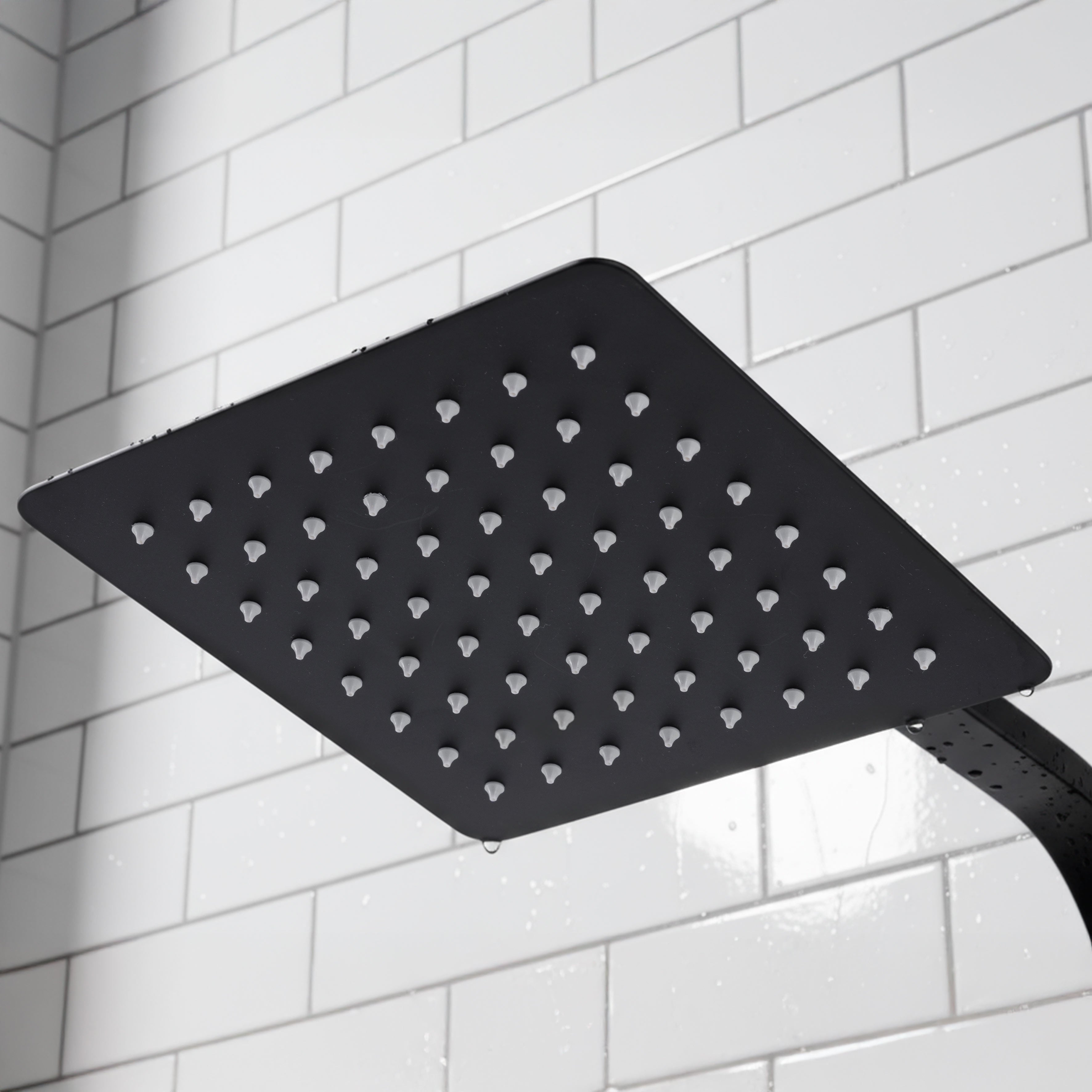 Baridi Thermostatic Shower Mixer Set, 20x20cm Square Head, Height Adjustable Rail, Black - DH317