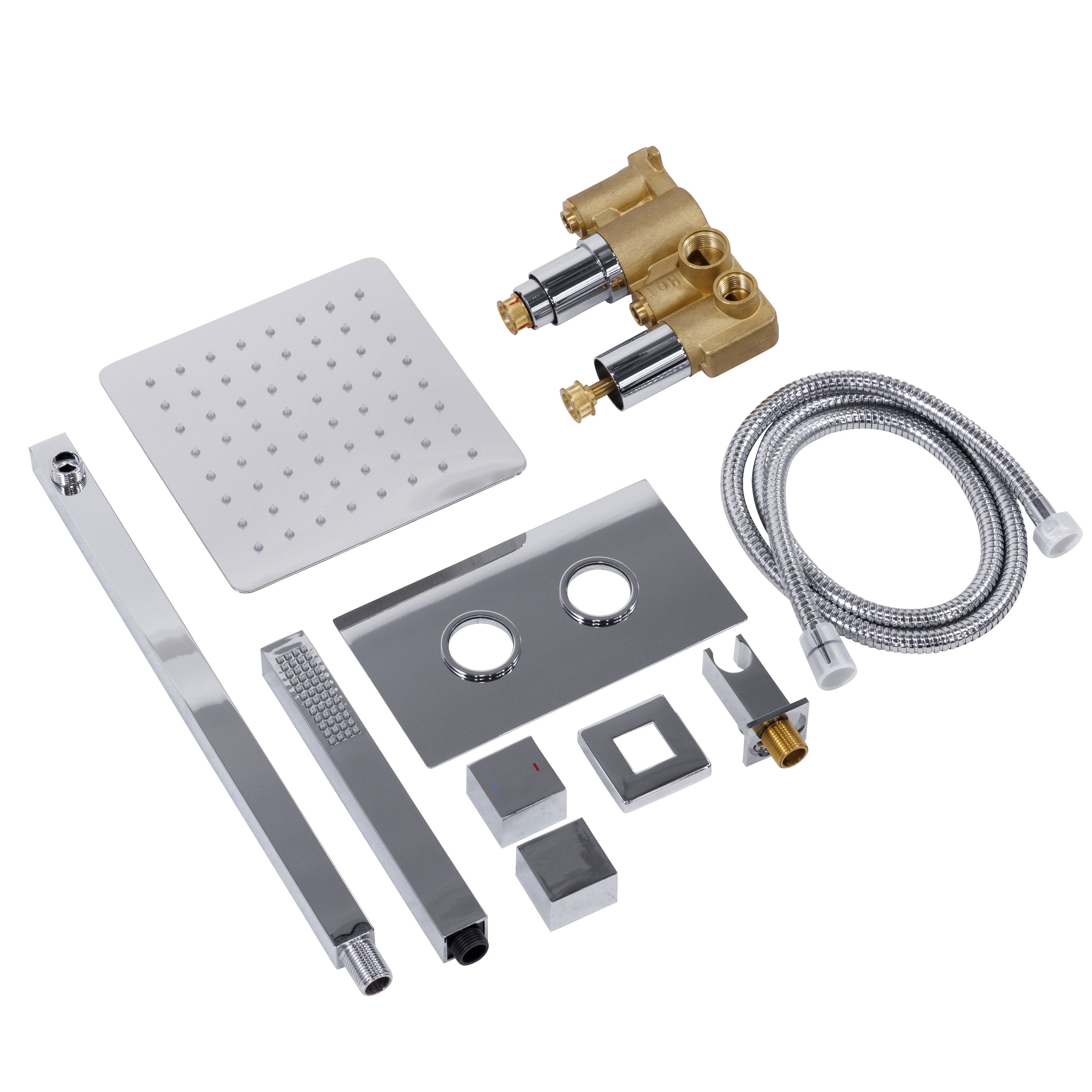 Baridi Concealed Thermostatic Shower Set 20 x 20cm Square Head & Hand Shower - Chrome - DH320