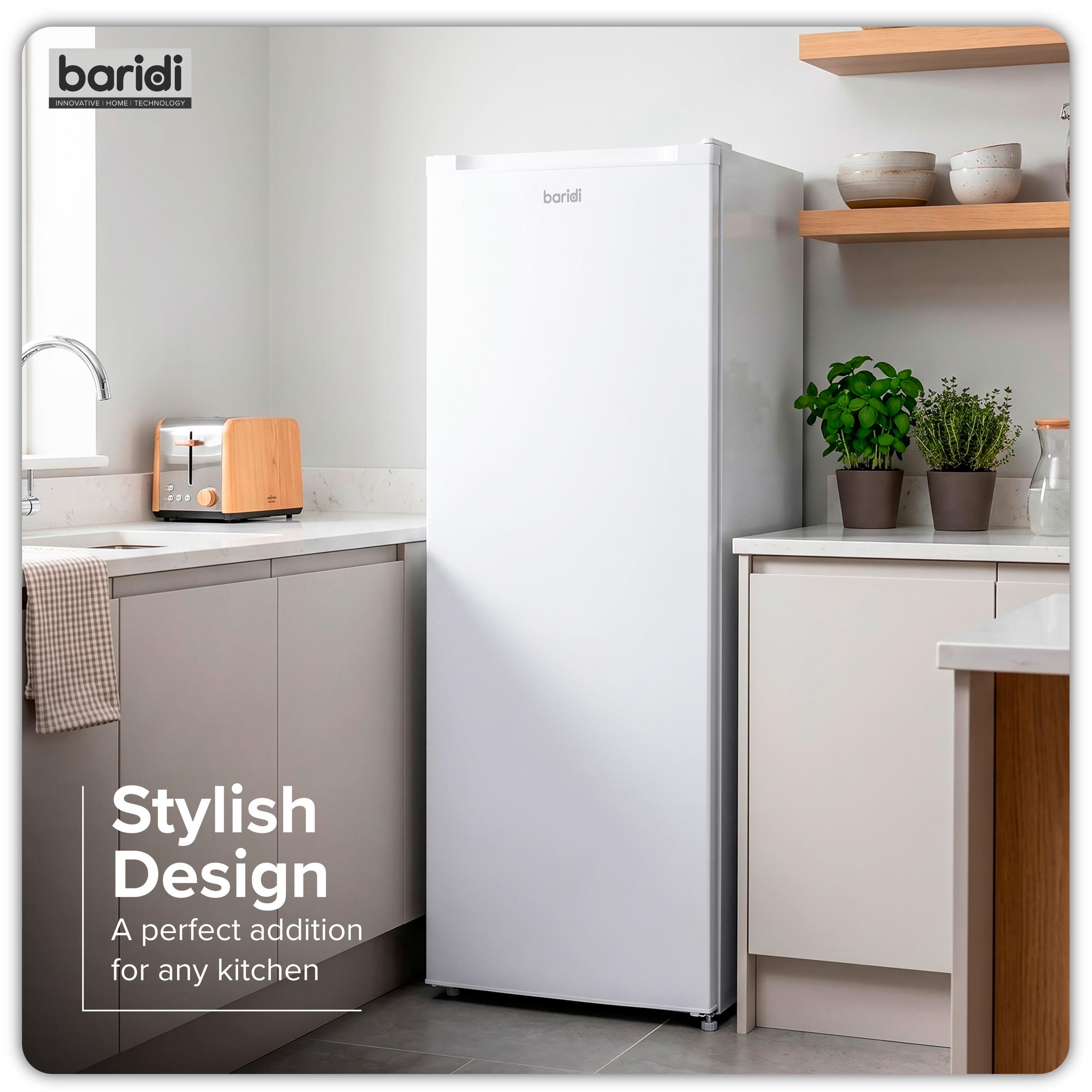 Baridi Freestanding Tall Freezer, 177L Capacity with Reversible Door, White – DH324