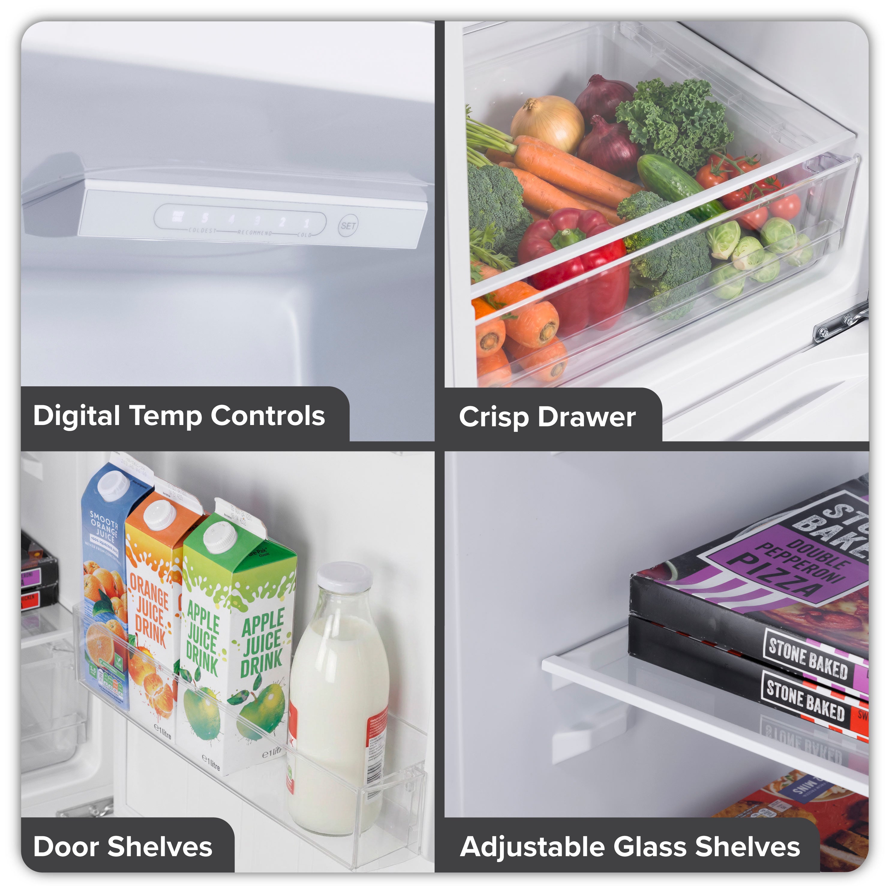 Baridi 60/40 Smart Frost Fridge Freezer 227L Capacity, White - DH326
