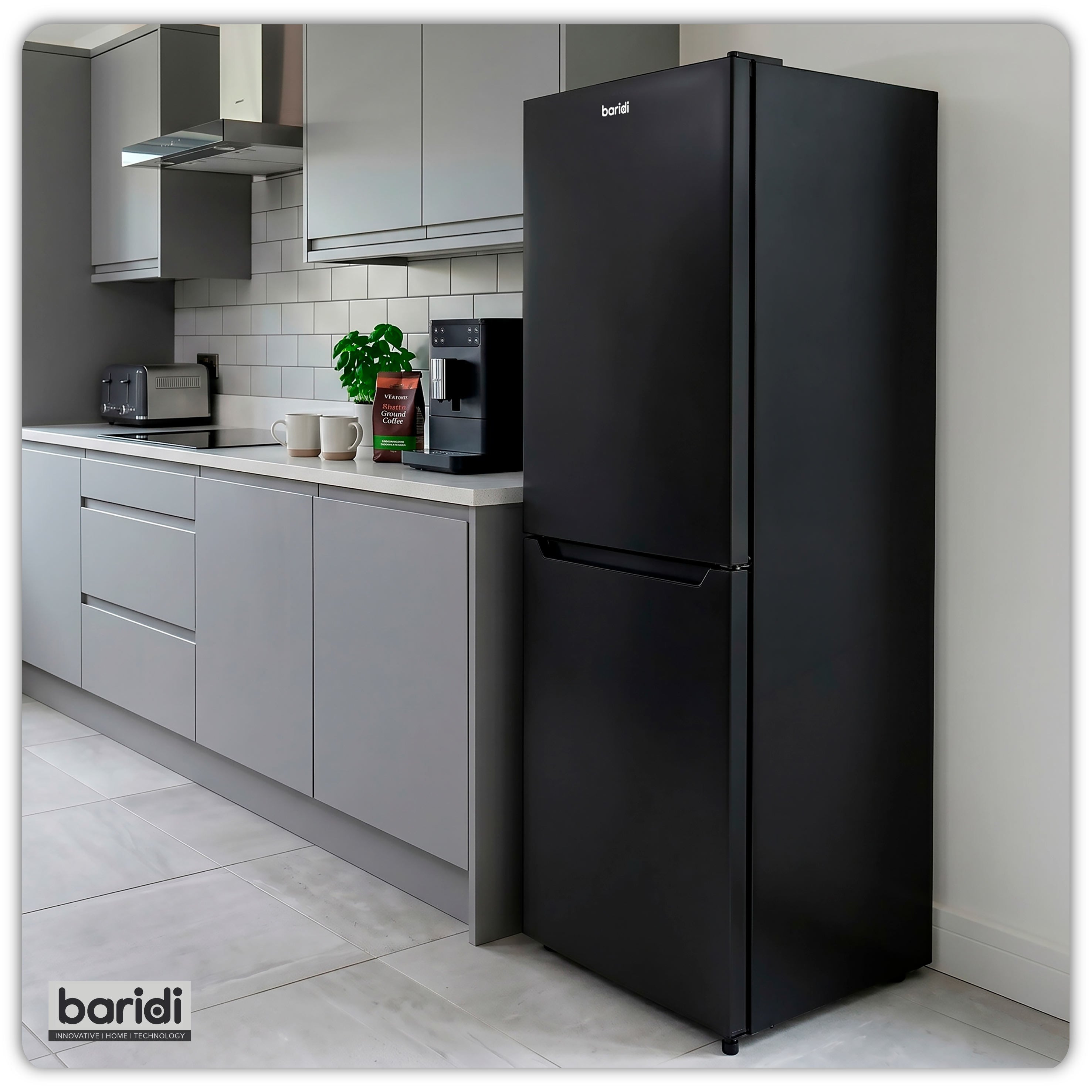 Baridi 50/50 Smart Frost Fridge Freezer 254L Capacity, Black - DH329