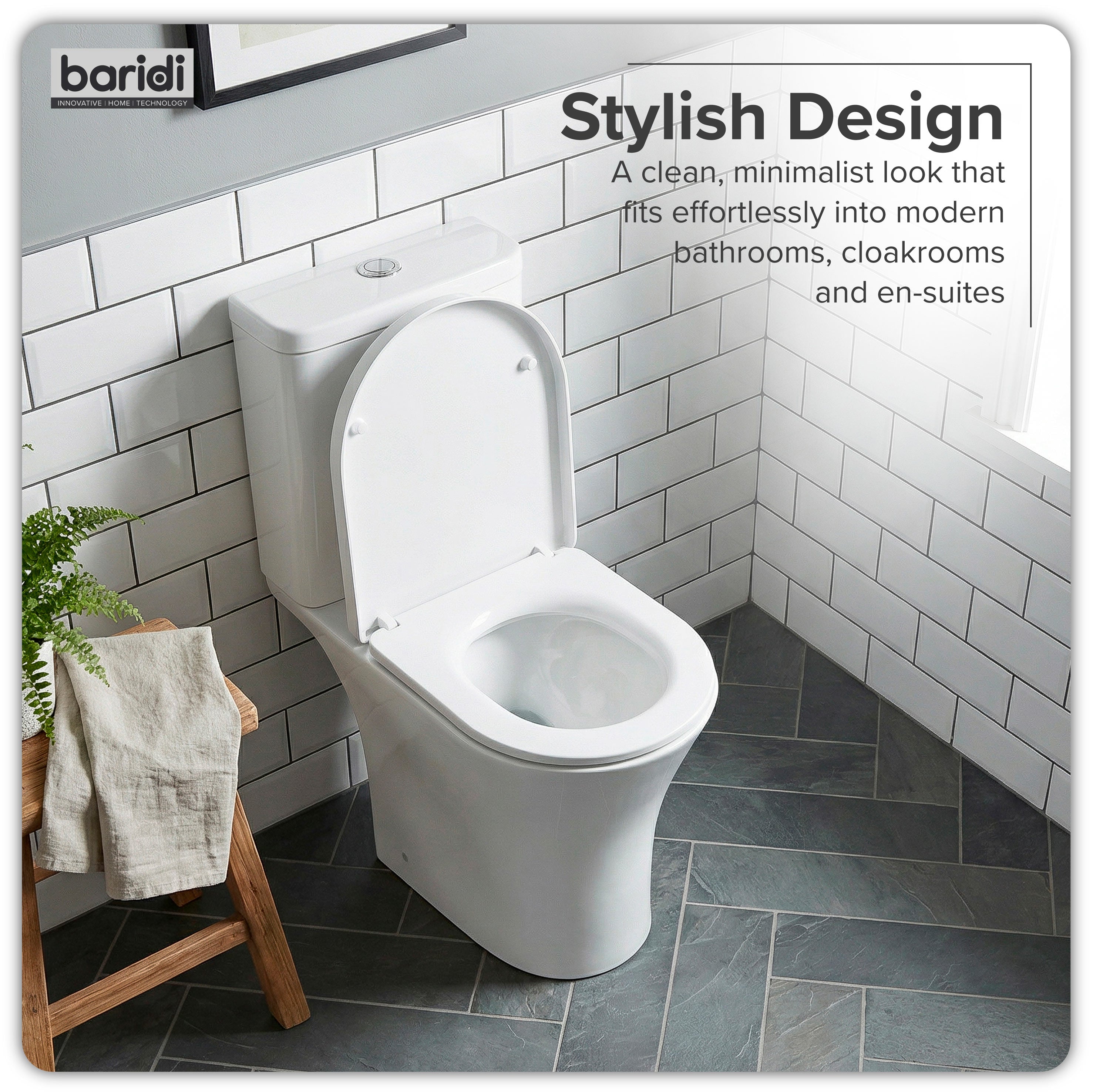 Baridi Close-Coupled Toilet with Soft Close Seat, Dual Flush Cistern & Rimless Flush, White - DH332