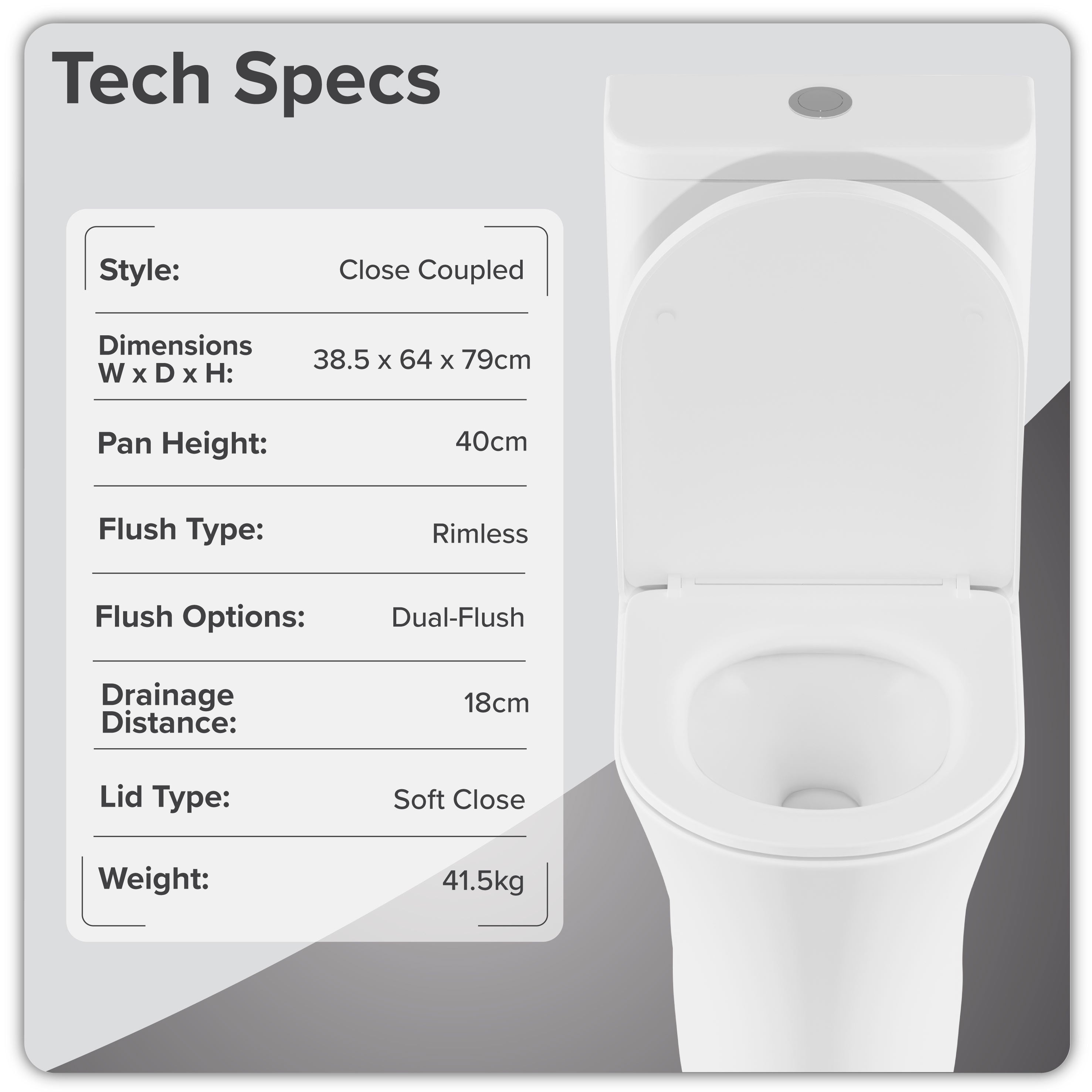 Baridi Close-Coupled Toilet with Soft Close Seat, Dual Flush Cistern & Rimless Flush, White - DH332