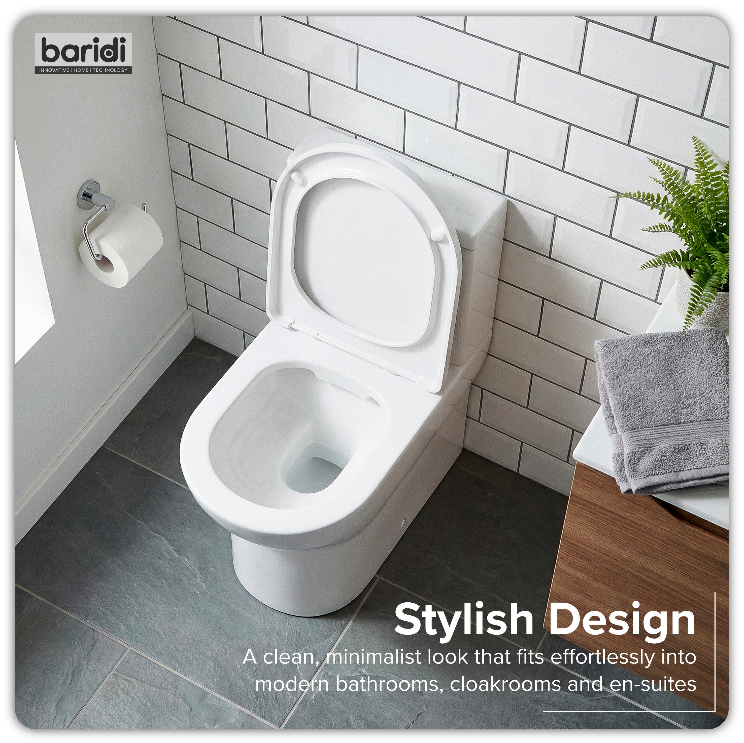 Baridi Close-Coupled Toilet with Soft Close Seat, Dual Flush Cistern & Rimless Flush, White - DH333