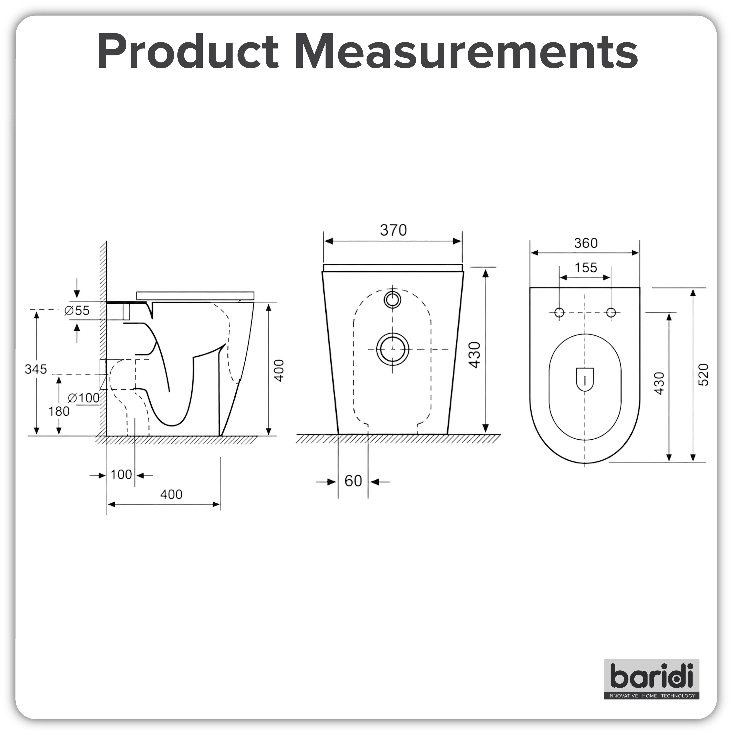 Baridi Back-to-Wall Toilet with Soft Close Seat & Rimless Flush, White - DH334