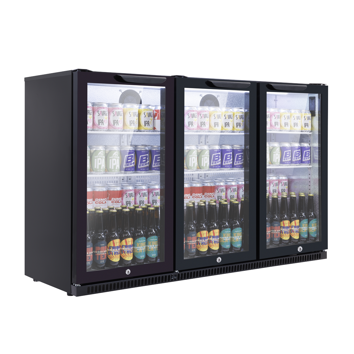 Hinged Triple Door, Back Bar Drinks Fridge/Cooler, 307L Capacity, 452 Cans – Black