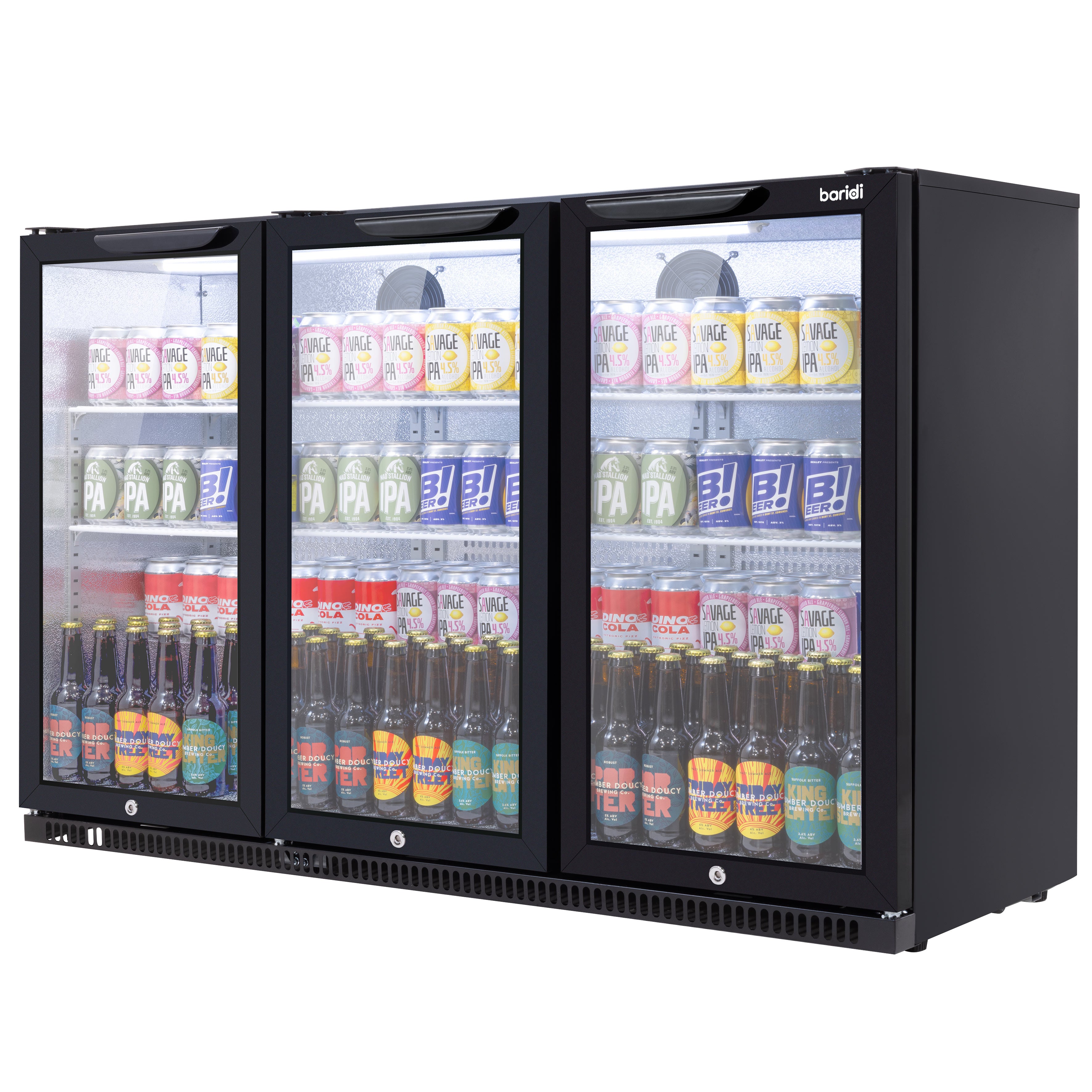 Baridi Back Bar Drinks Fridge/Cooler with Triple Hinged Door 307L, Black – DH336