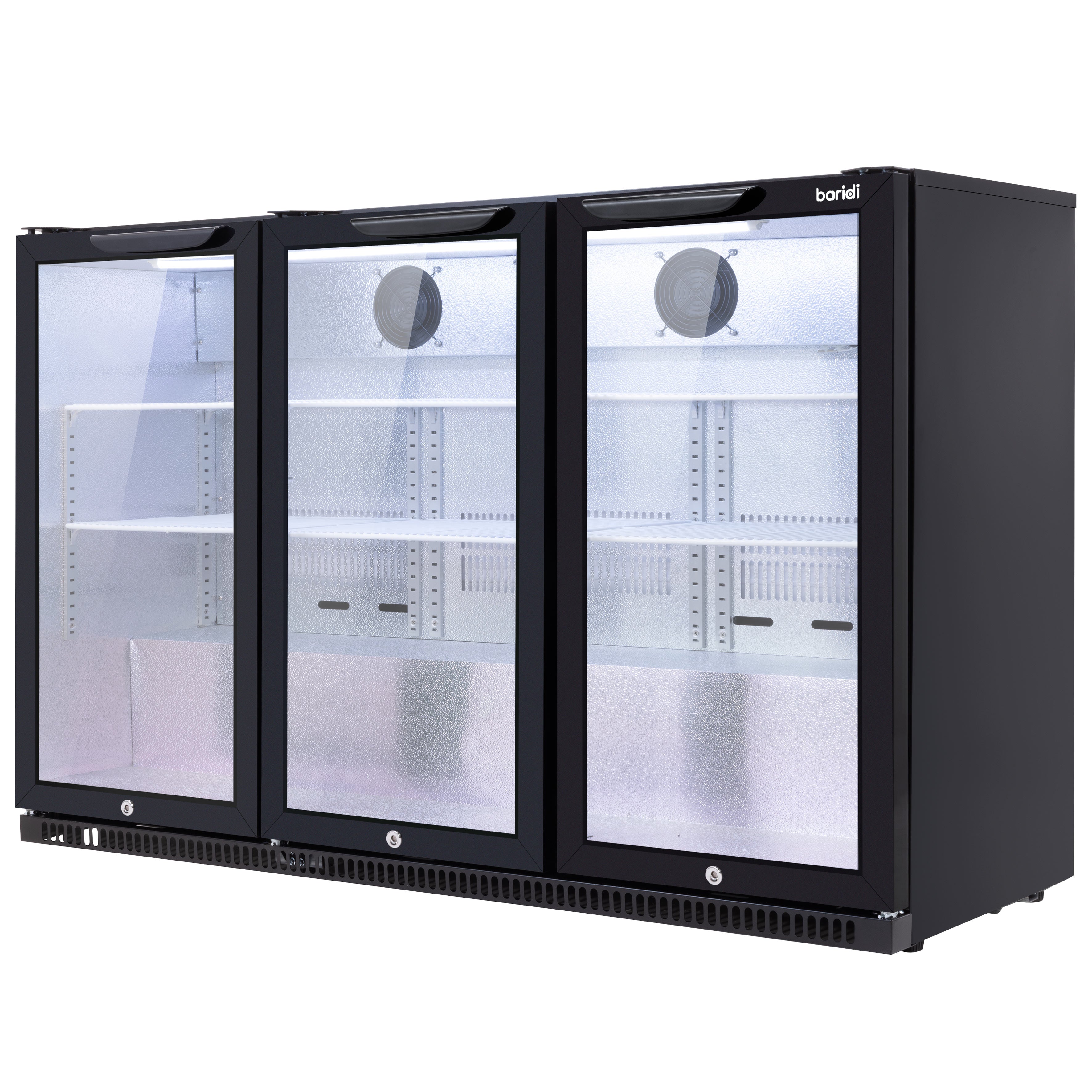 Baridi Back Bar Drinks Fridge/Cooler with Triple Hinged Door 307L, Black – DH336