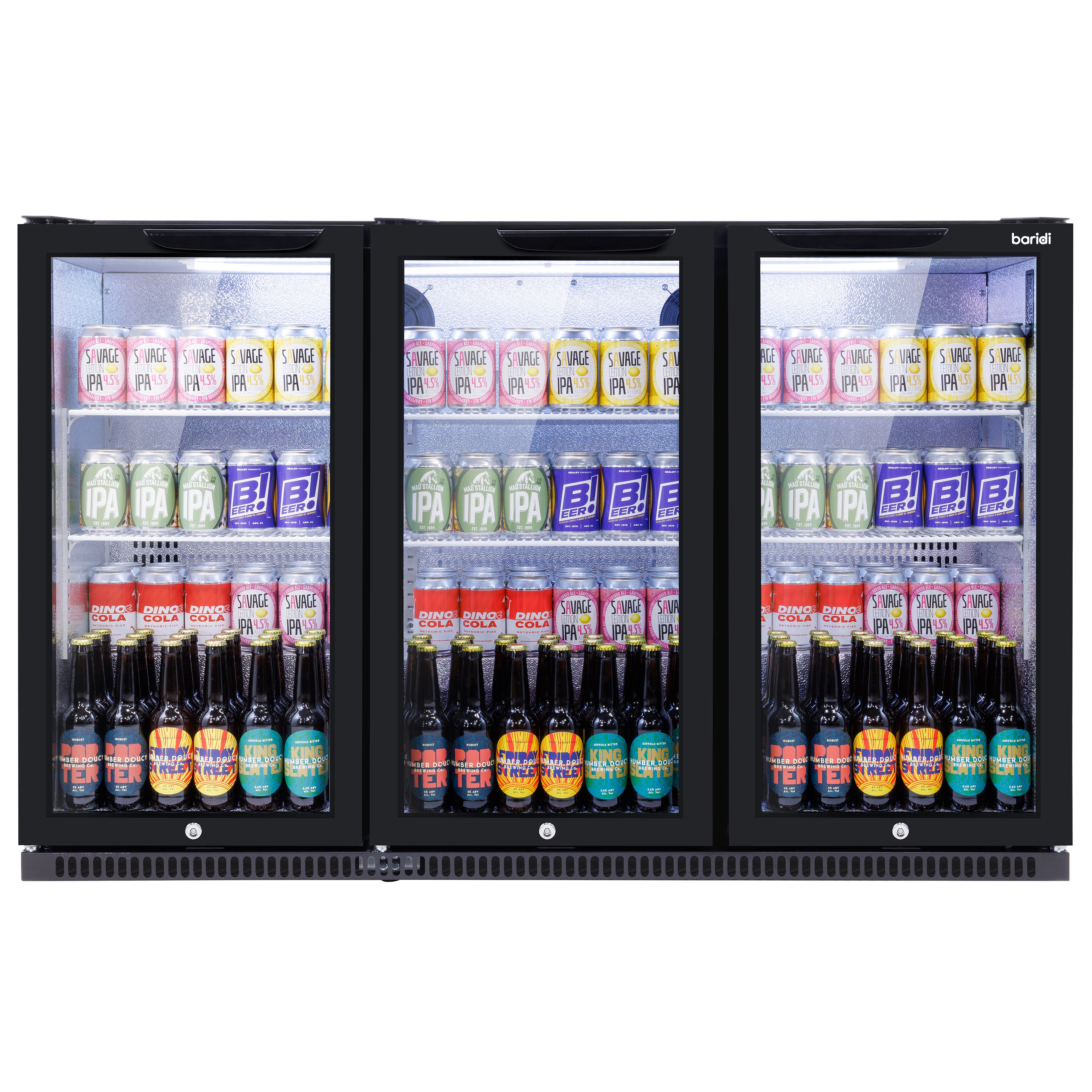 Baridi Back Bar Drinks Fridge/Cooler with Triple Hinged Door 307L, Black – DH336