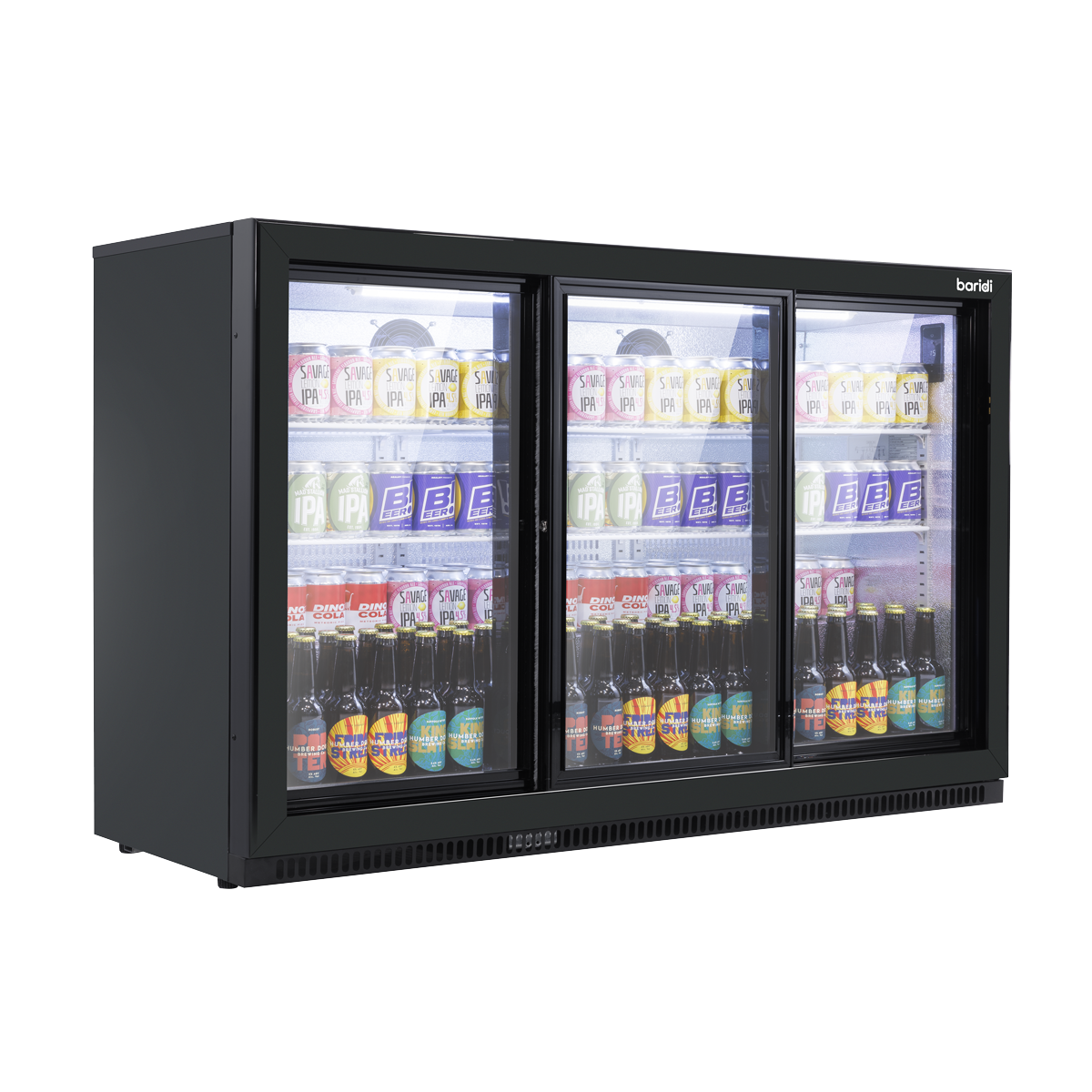Sliding Triple Door, Back Bar Drinks Fridge/Cooler, 307L Capacity, 452 Cans – Black