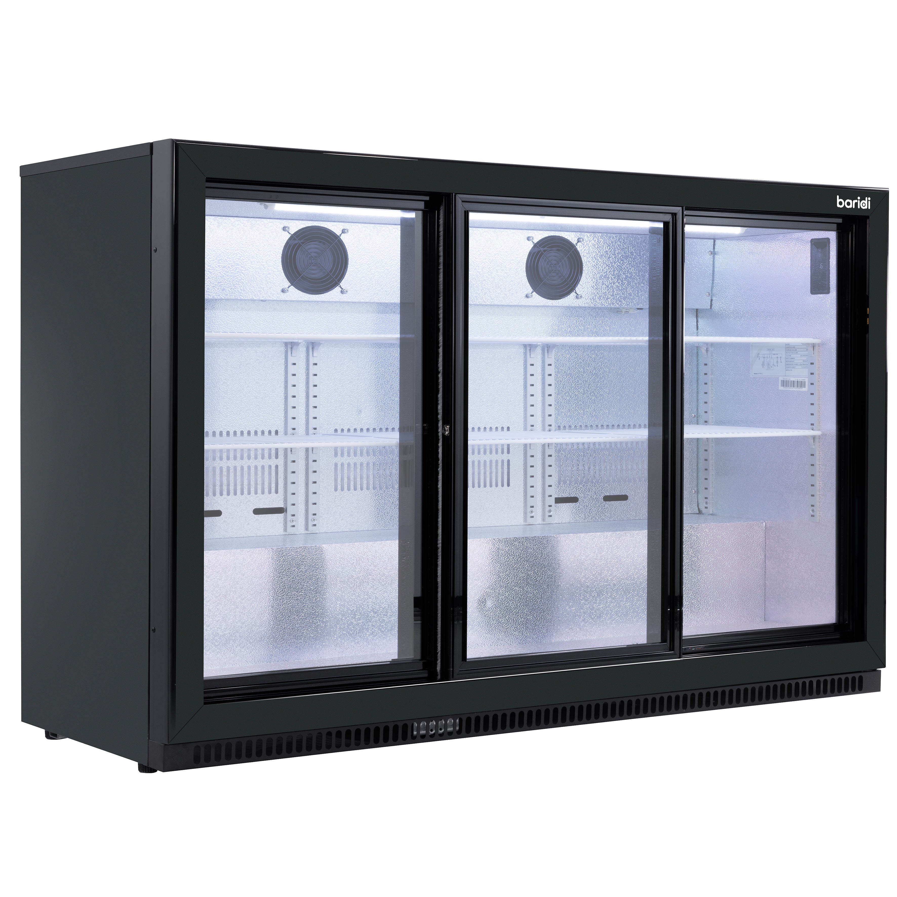 Baridi Back Bar Drinks Fridge/Cooler with Triple Sliding Door 307L, Black – DH337