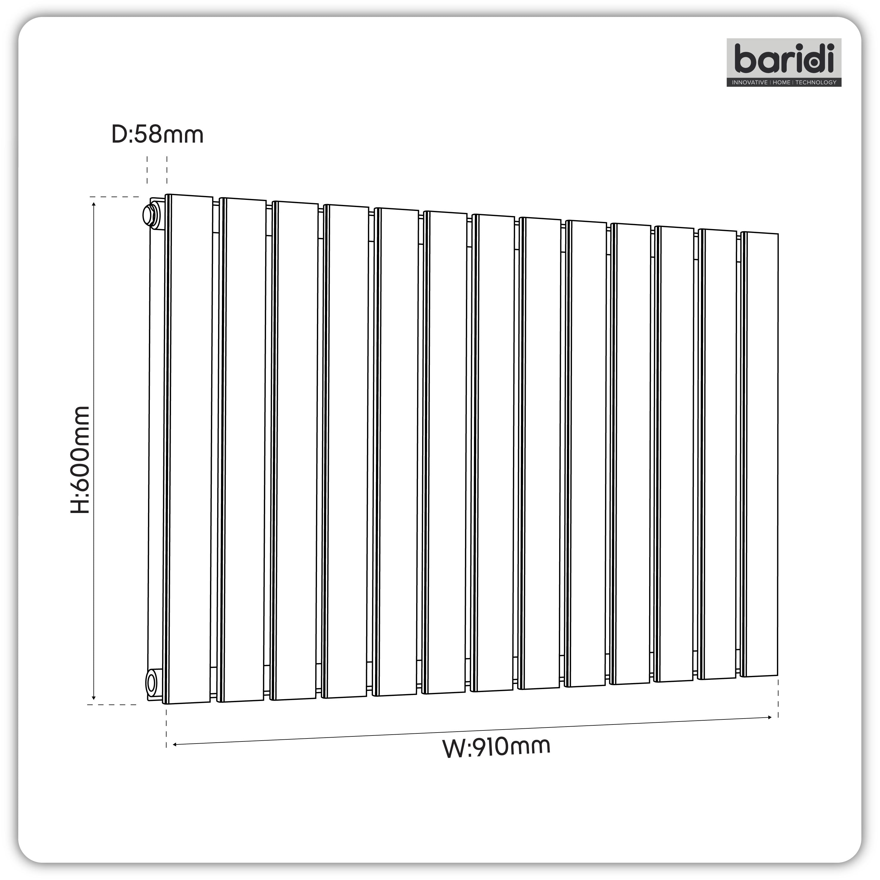 Baridi Horizontal Radiator Contemporary Double Flat Panel Design 600 x 910mm, Anthracite - DH341