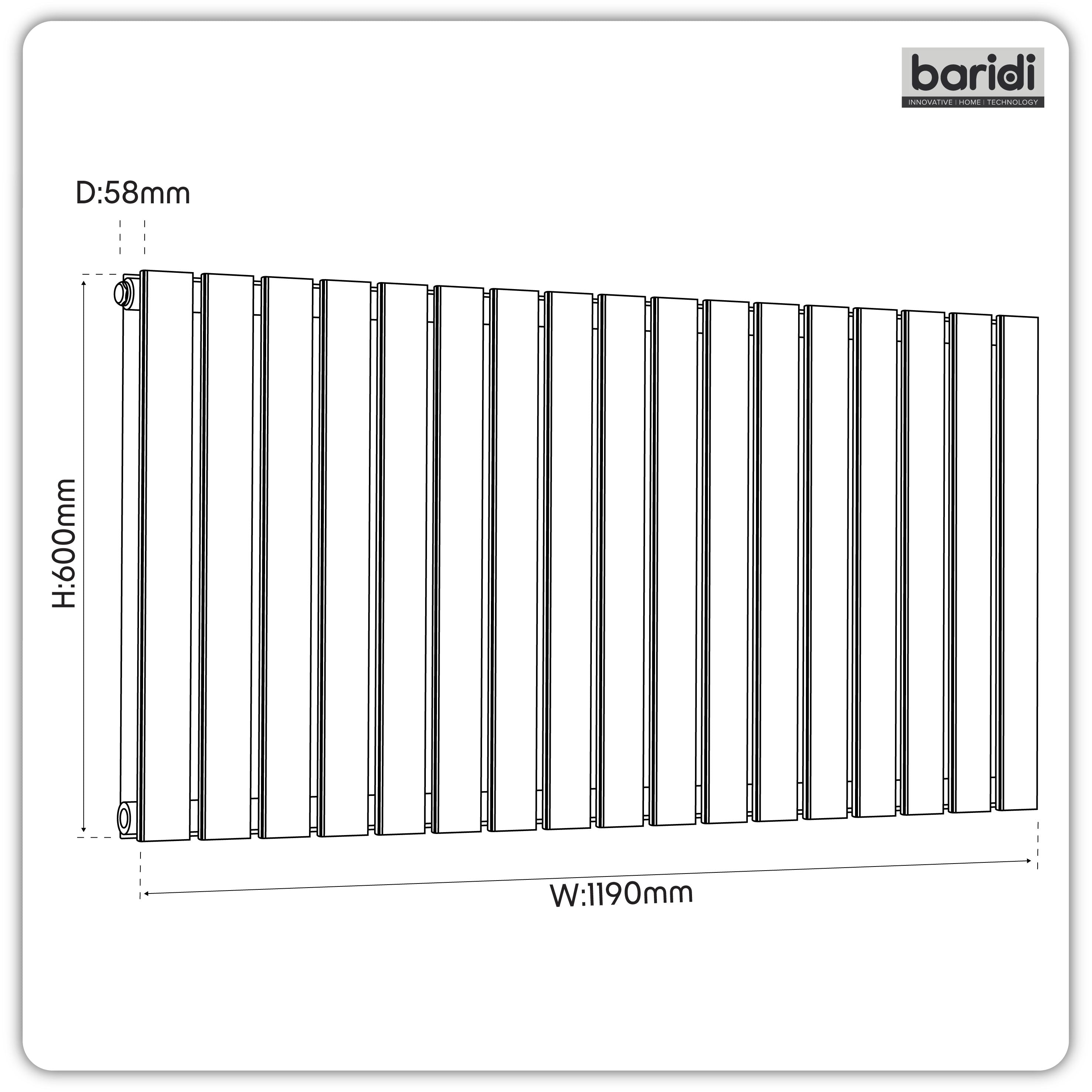 Baridi Horizontal Radiator Contemporary Double Flat Panel Design 600 x 1190mm, Anthracite - DH342