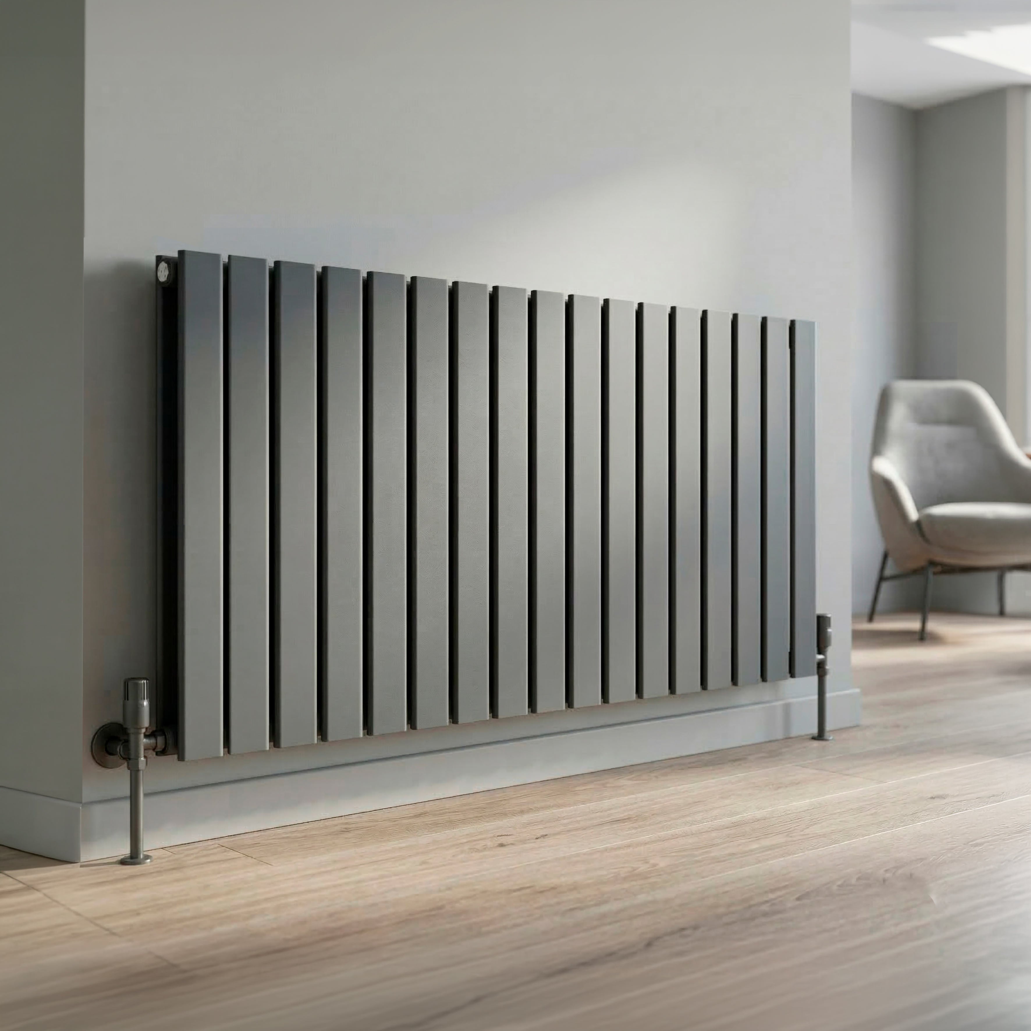 Horizontal Radiator Contemporary Double Flat Panel Design 600 x 1190mm, Anthracite - DH342