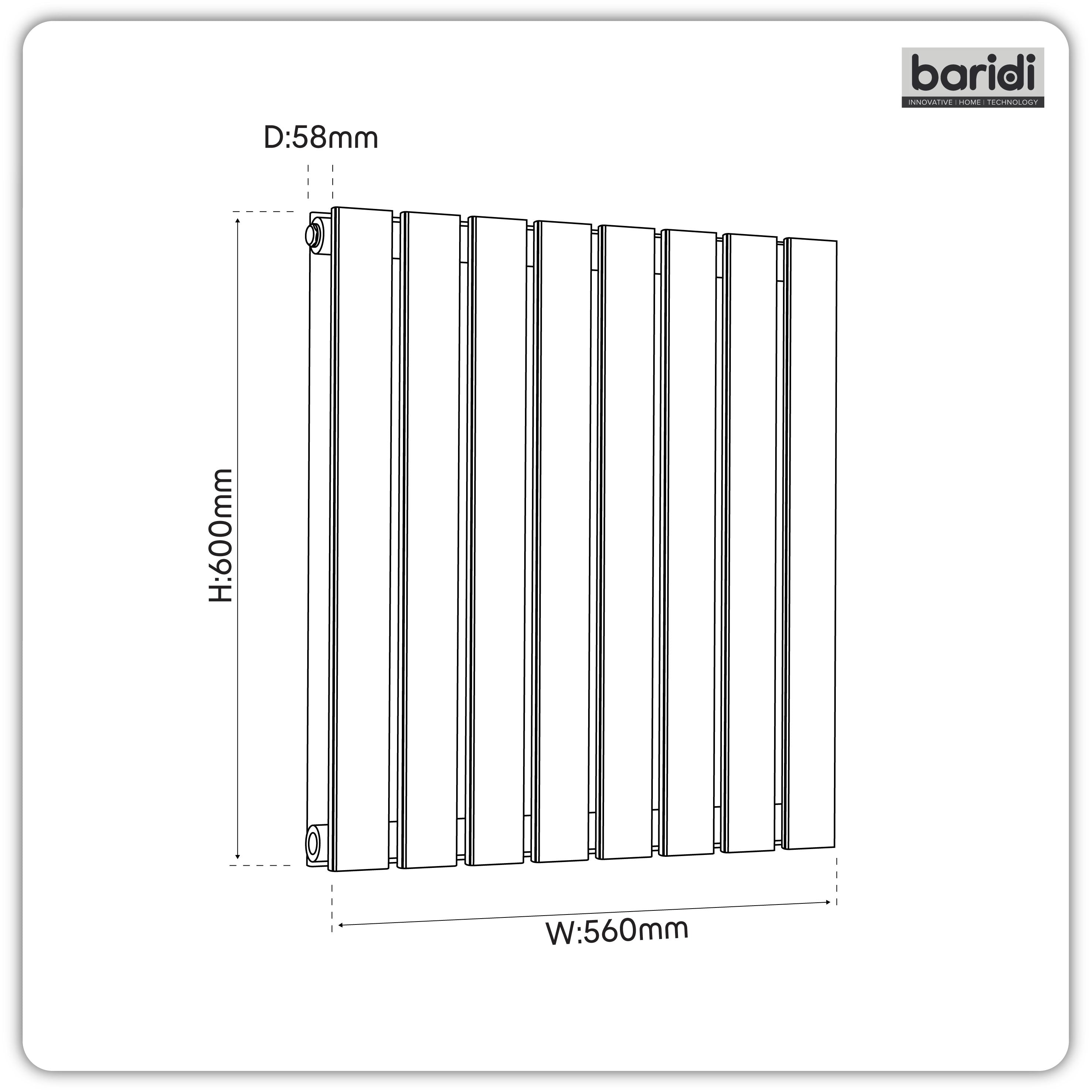 Baridi Horizontal Radiator Contemporary Double Flat Panel Design 600 x 560mm, Black - DH344